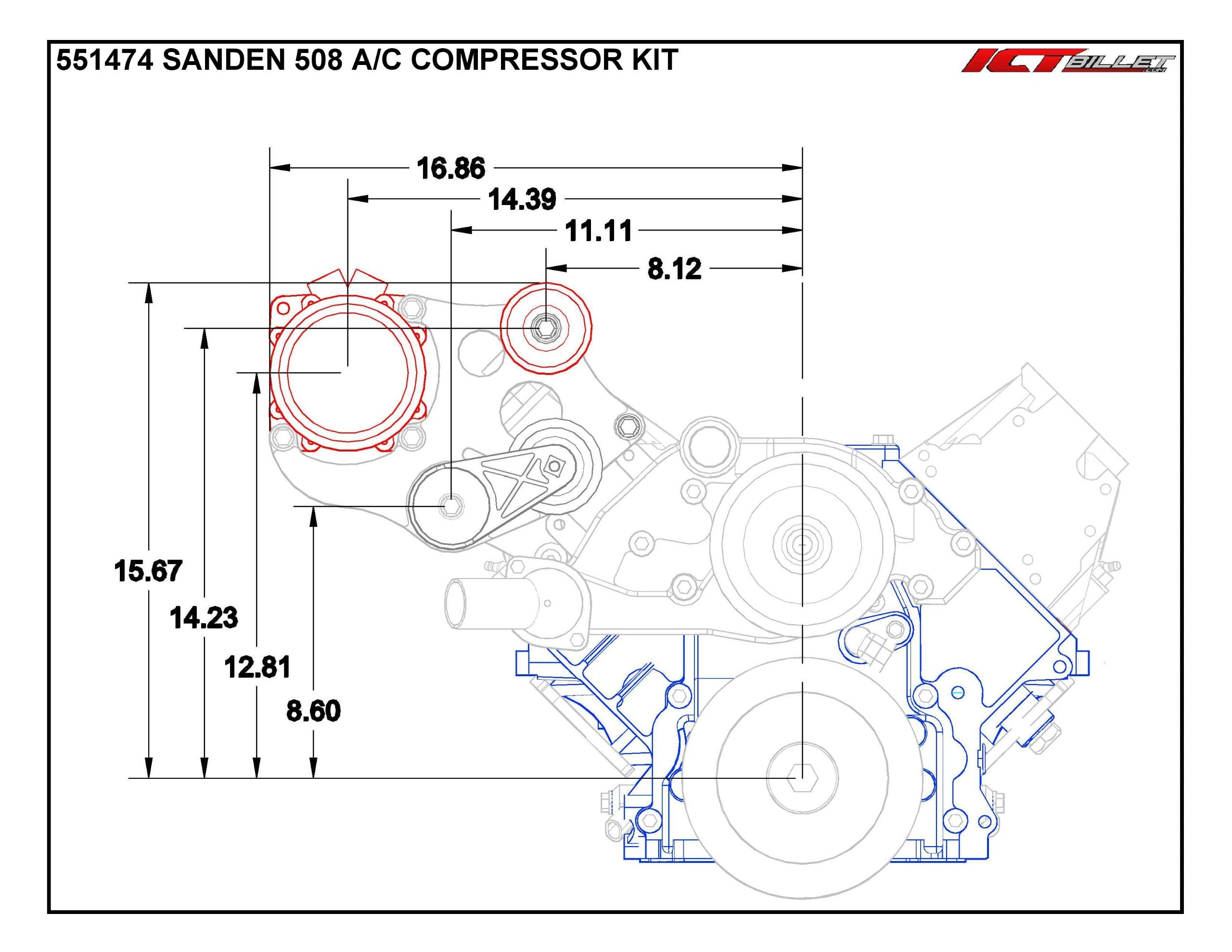 LS Corvette - Black Sanden 508 A/C Air Conditioner Compressor Bracket Kit LS AC GTO