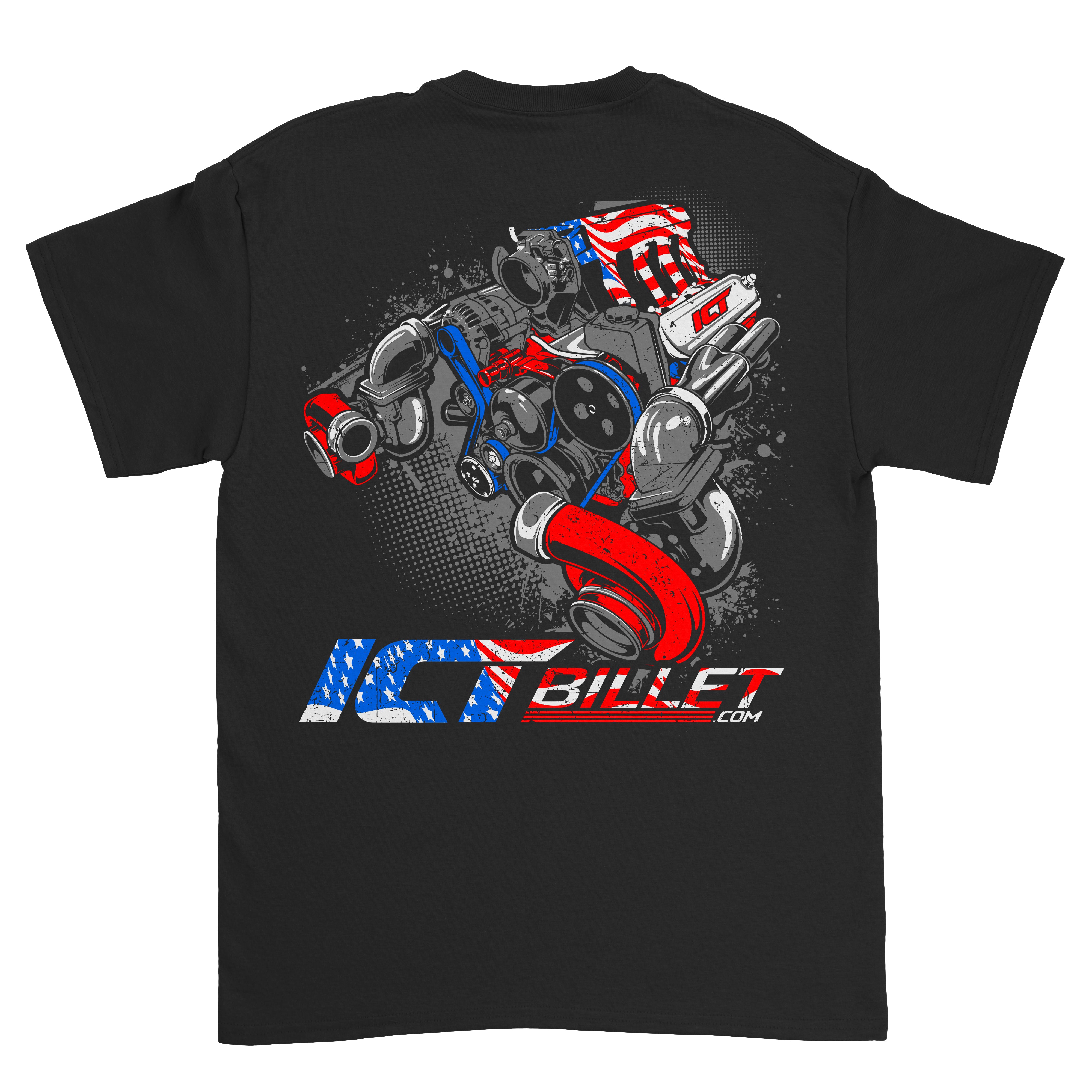 Camiseta con motor de bandera estadounidense Twin Turbo – ICT Billet