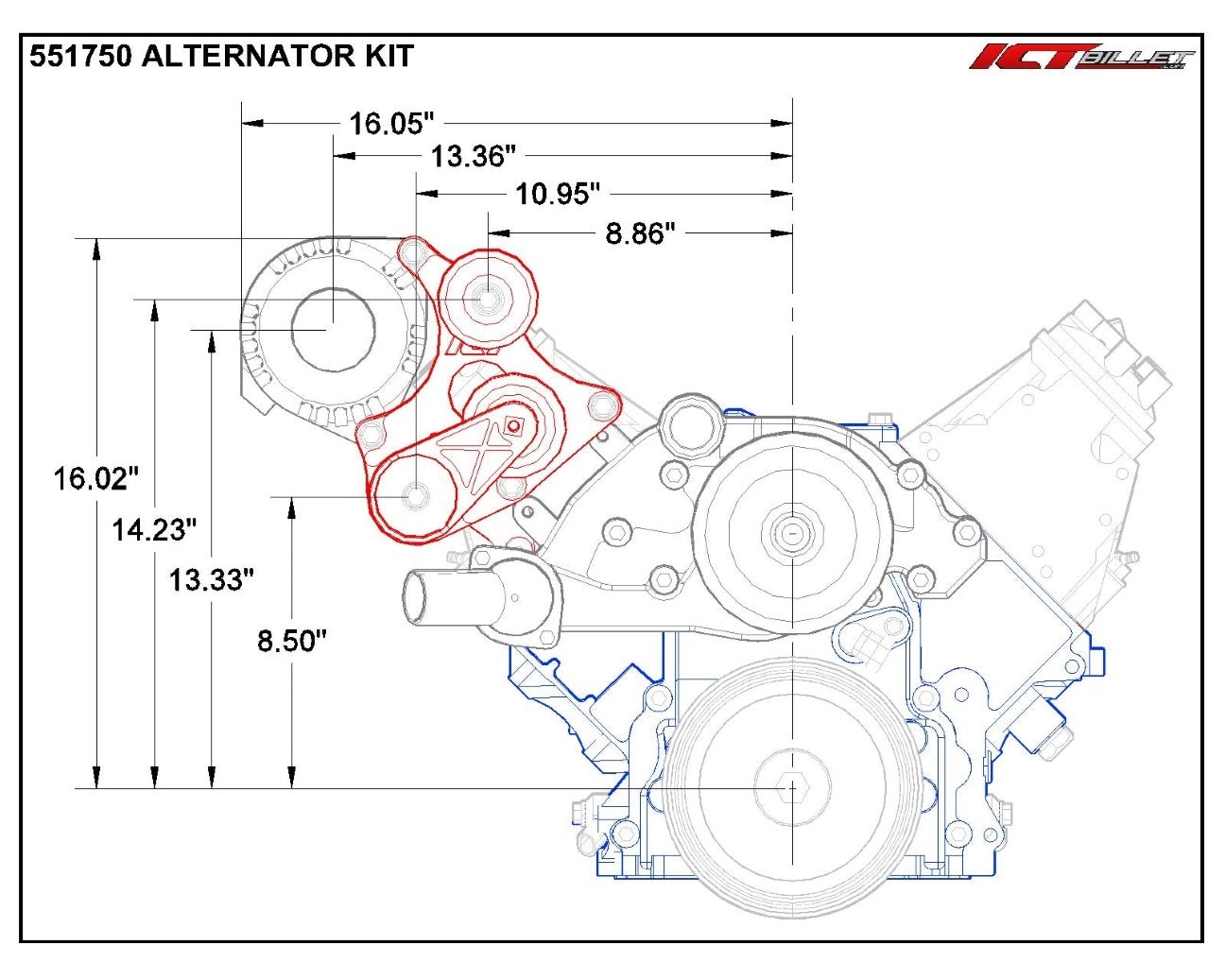 Alternator Bracket Kit Compatible with LS Corvette LSX LS1 LS2 LS3 LS7 LS6 LS9 CTS - V - ICT Billet 551750 - 1