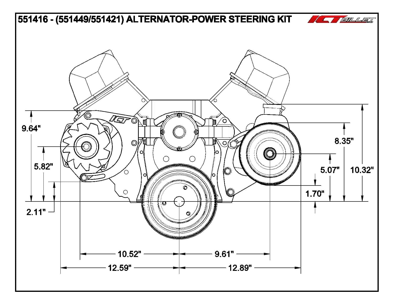 BBC Alternator & Power Steering Pump Accessory Drive Brackets Kit for Electric Water Pump - ICT Billet 551416