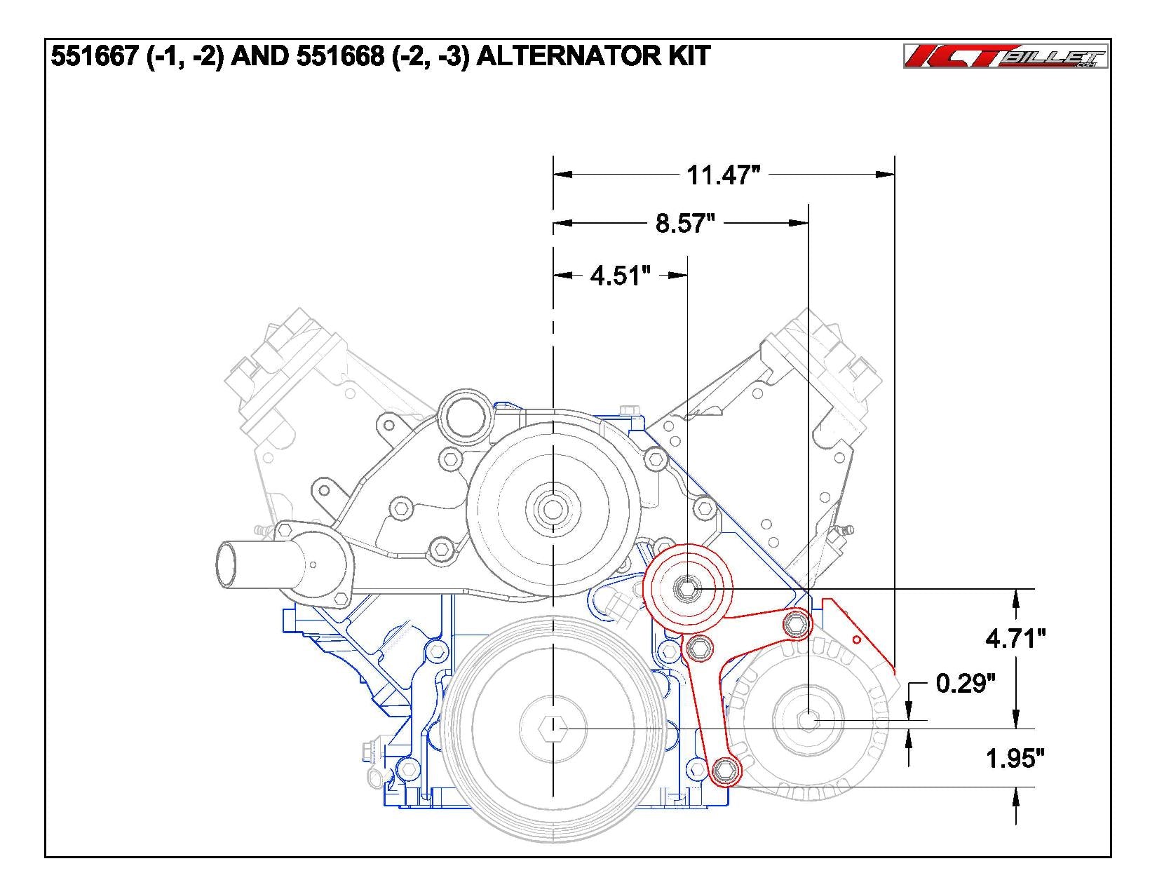 Billet Alternator Bracket Low Mount Compatible with LS Corvette - ICT Billet 551667 - 1