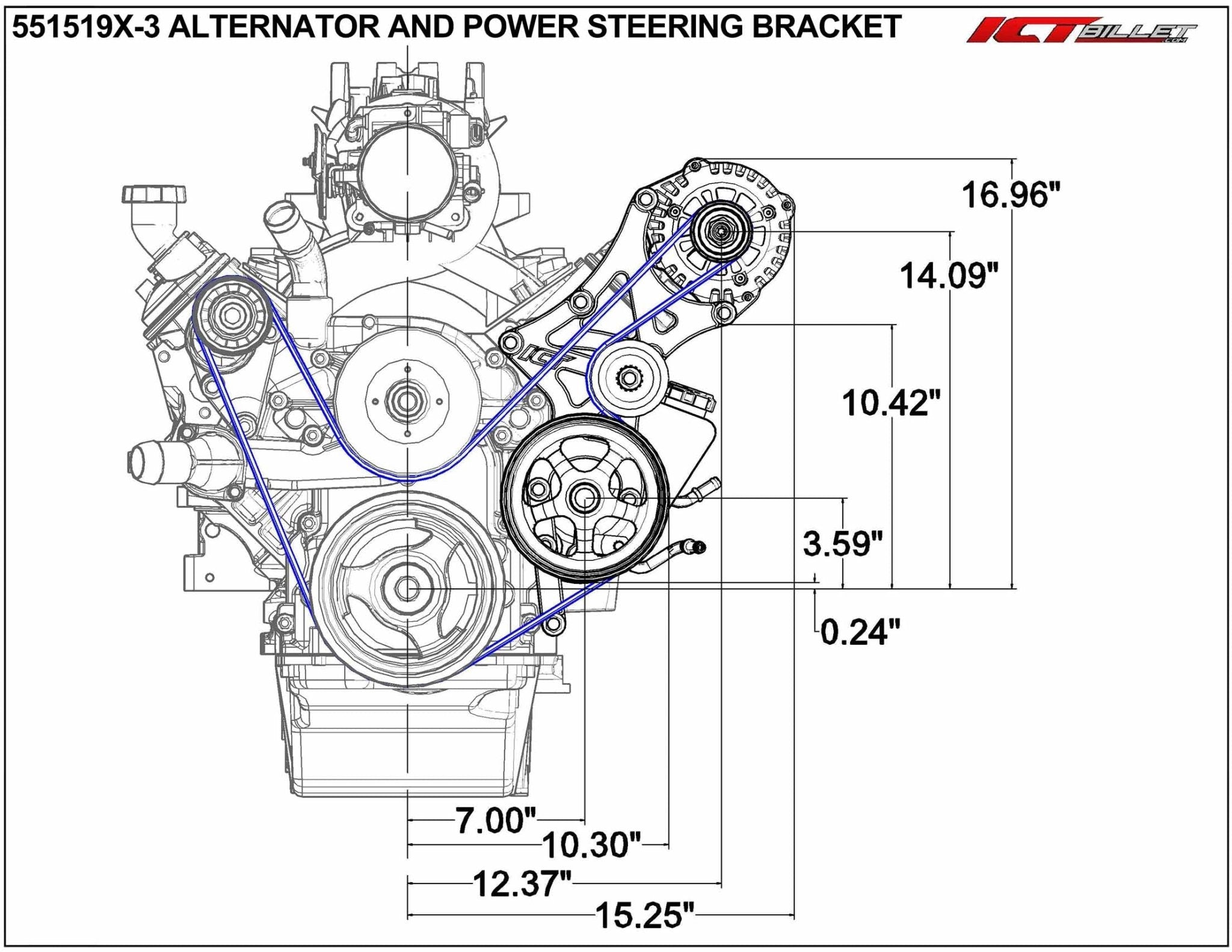 Black LS Truck Alternator and Power Steering Kit Driver Side - ICT Billet 551519X - 3B