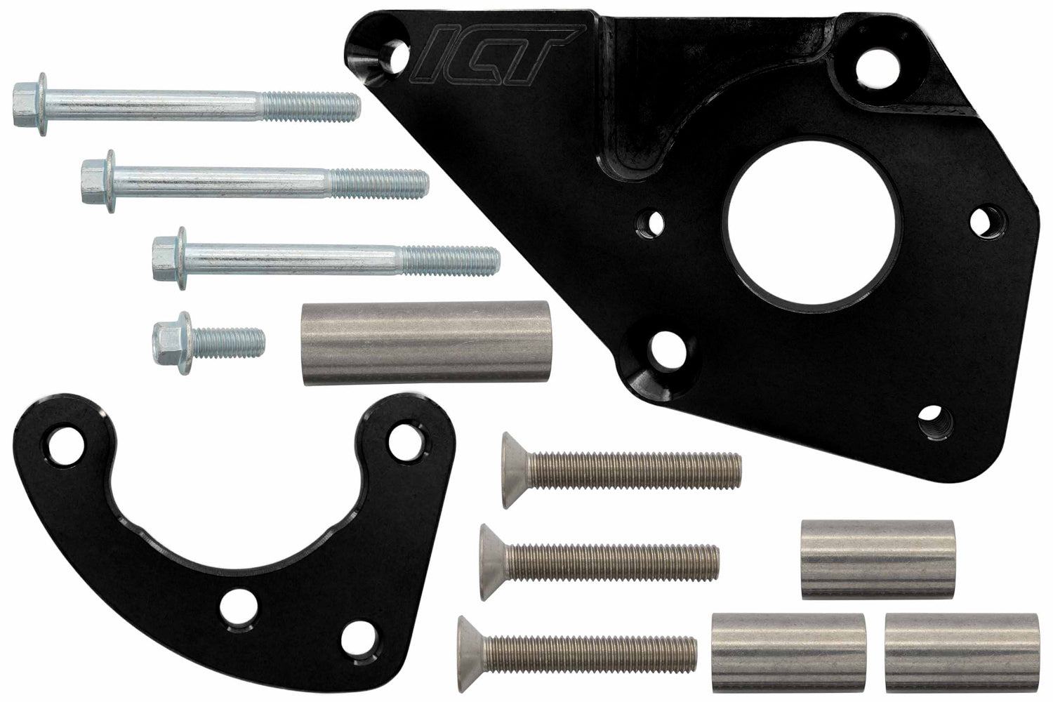 Black Powdercoated LS Truck Power Steering Bracket Kit Swap 5.3L 6.0L 4.8L (LS1 Camaro PS Pump) - ICT Billet 551785 - 3B