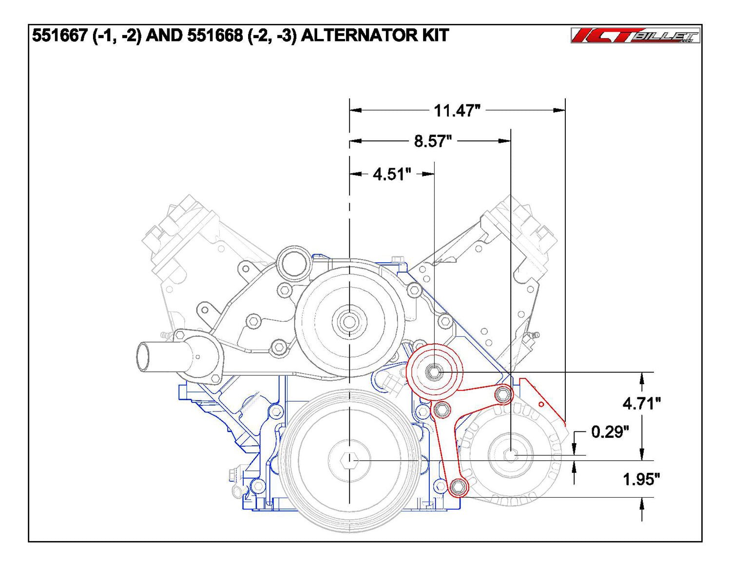 Black Powdercoated LS1 Alternator Bracket Complete Idler Pulley Compatible with Camaro Factory LSX Billet - ICT Billet 551668 - 2B