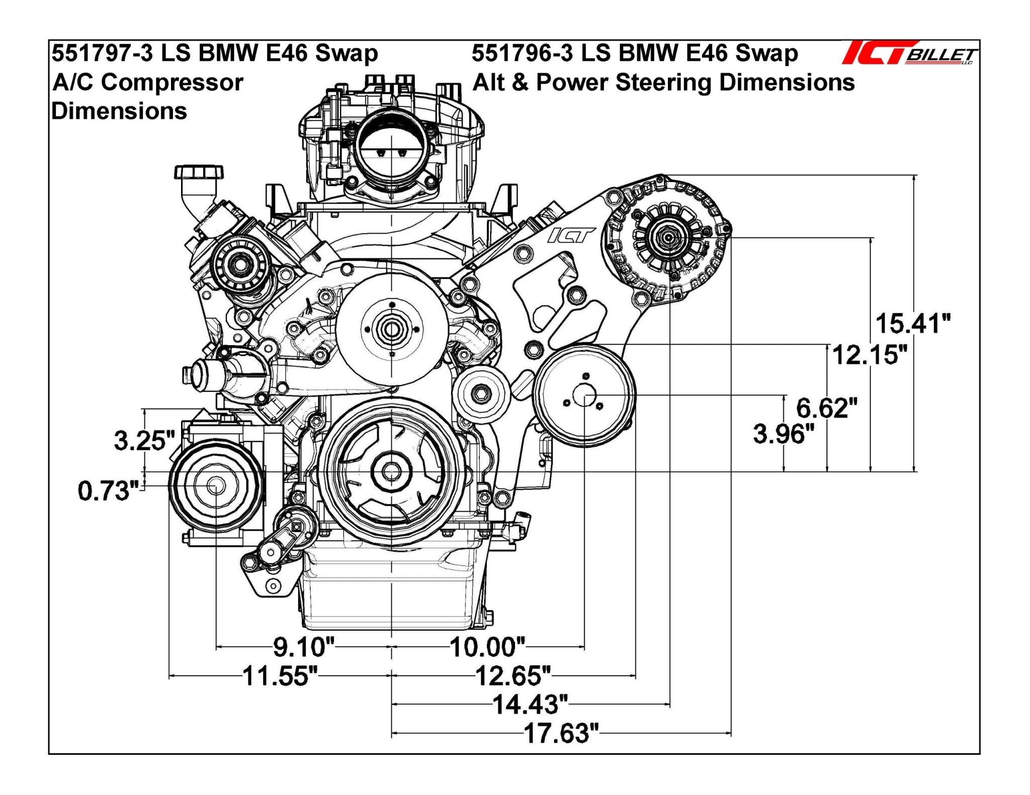 BMW E46 Swap A/C Compressor Bracket - ICT Billet 551797 - 123