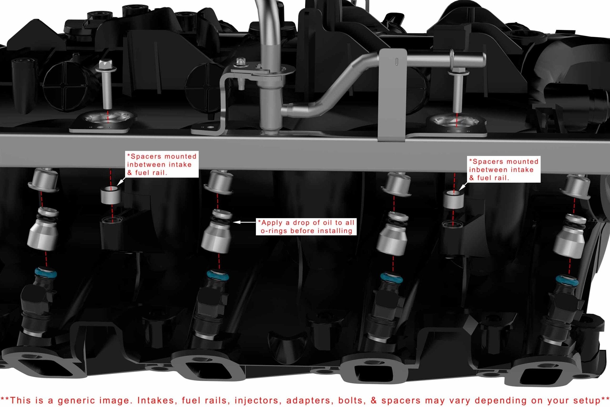 Fuel Injector Spacer Set of 8 LS1 Intake to LS2 or Flex Fuel Injector Adapter - ICT Billet 551287 - LS - 047