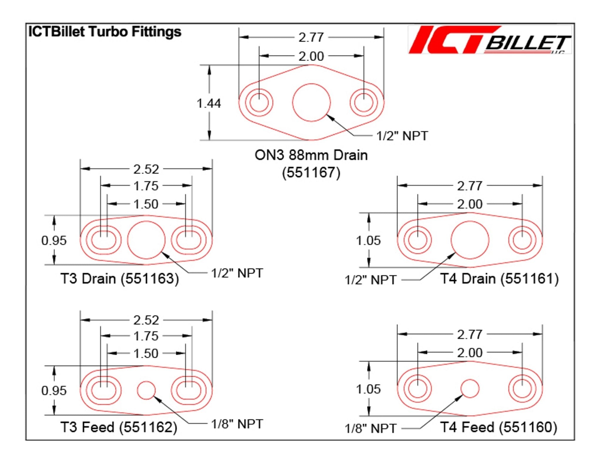 GT15 - GT35 Billet Turbo Oil Return Drain Flange T3 1/2npt Outlet - ICT Billet 551163