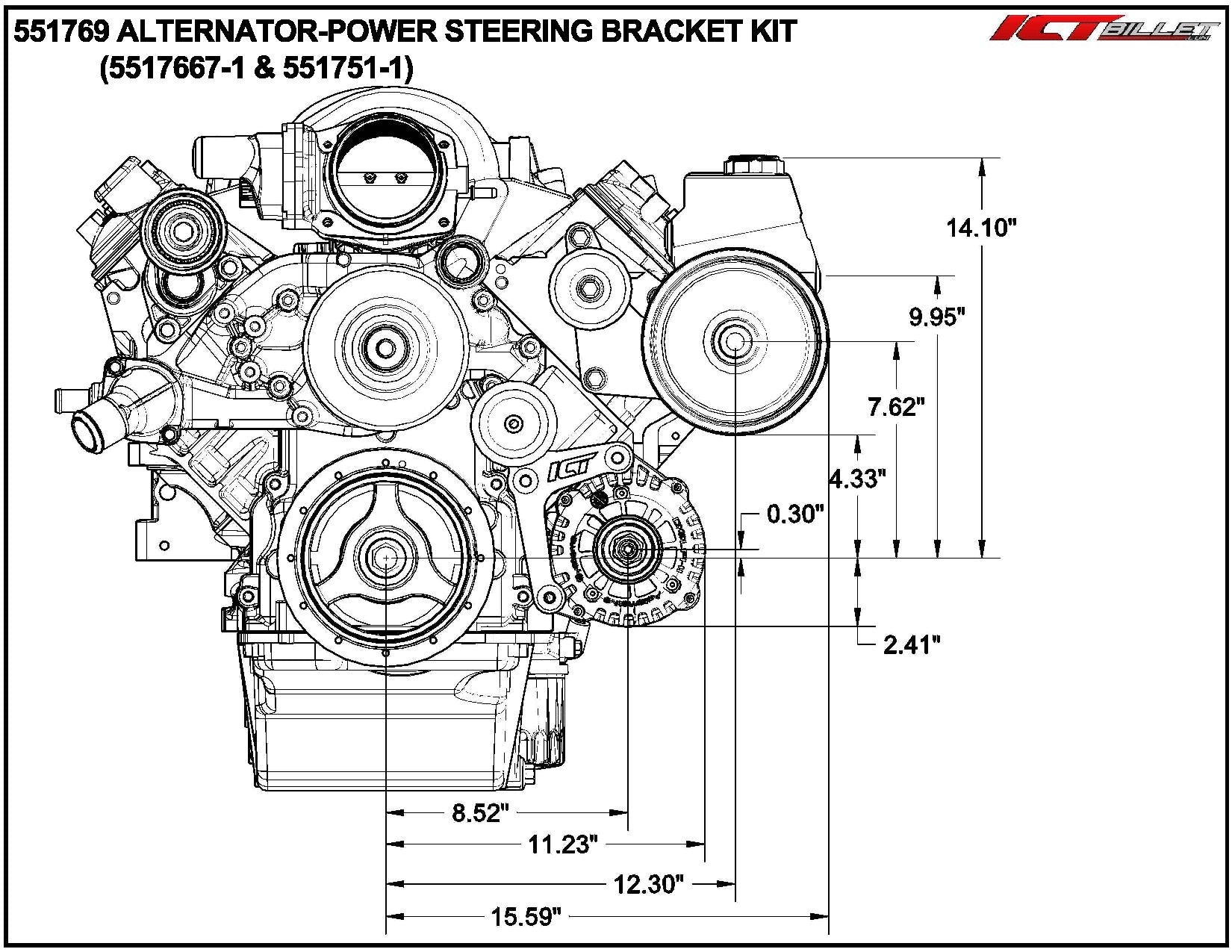 Low Mount Alternator, Power Steering Pump Brackets Compatible with LS Corvette LSX LS1 LS3 LS2 - ICT Billet 551769 - 1