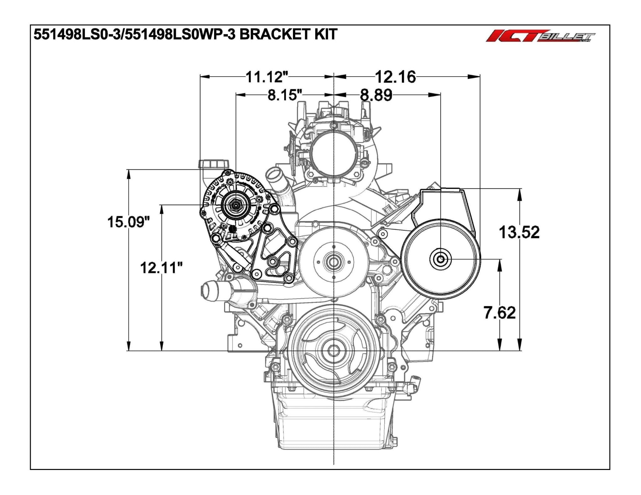 LS Alternator / Power Steering Pump Bracket Kit (for LS1 Water Pump) Turnbuckle - ICT Billet 551498LS0WP - 3