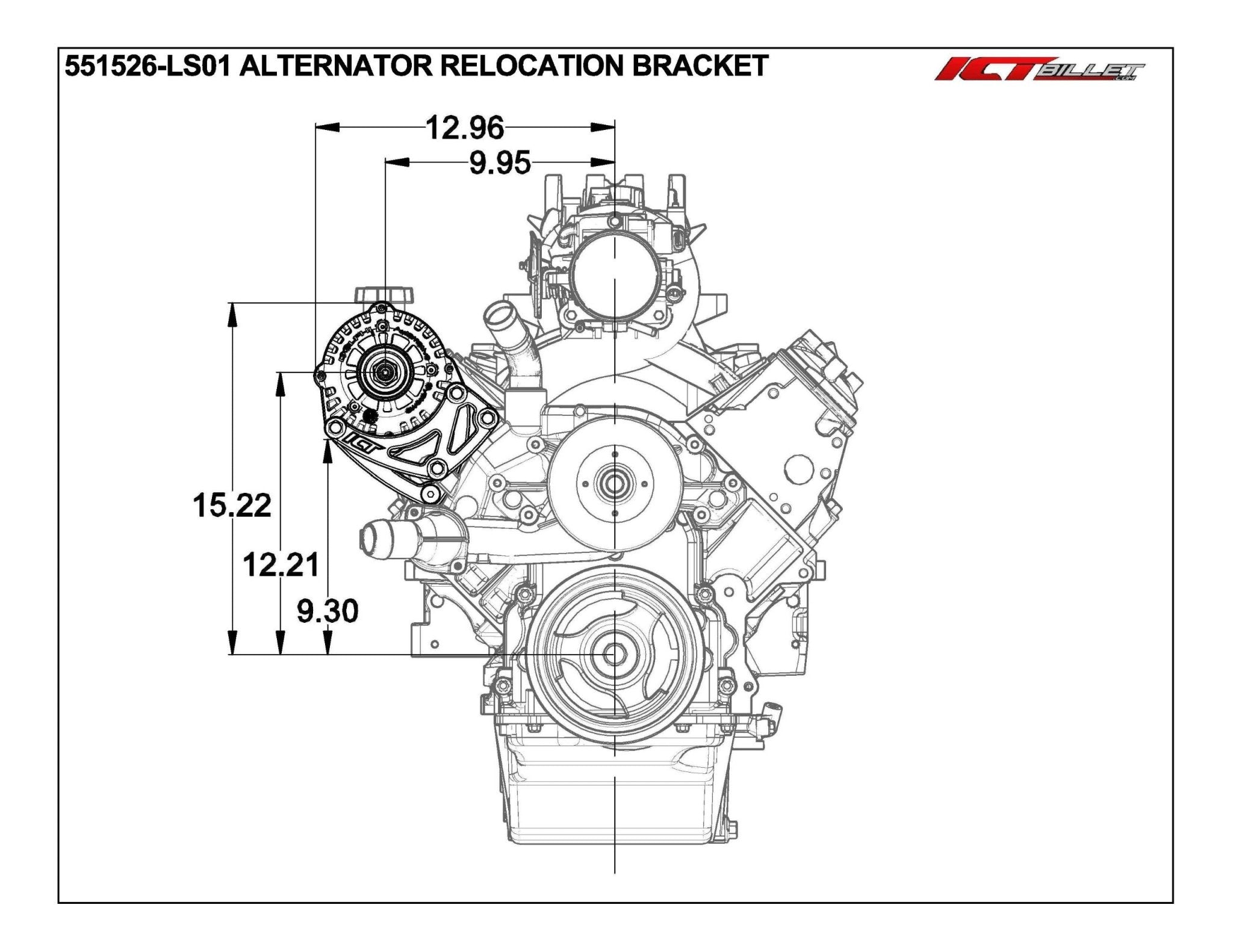 LS Alternator Relocation Bracket Passenger Side High Mount LQ4 LQ9 5.3 L33 Truck - ICT Billet 551526 - LS01 - 3