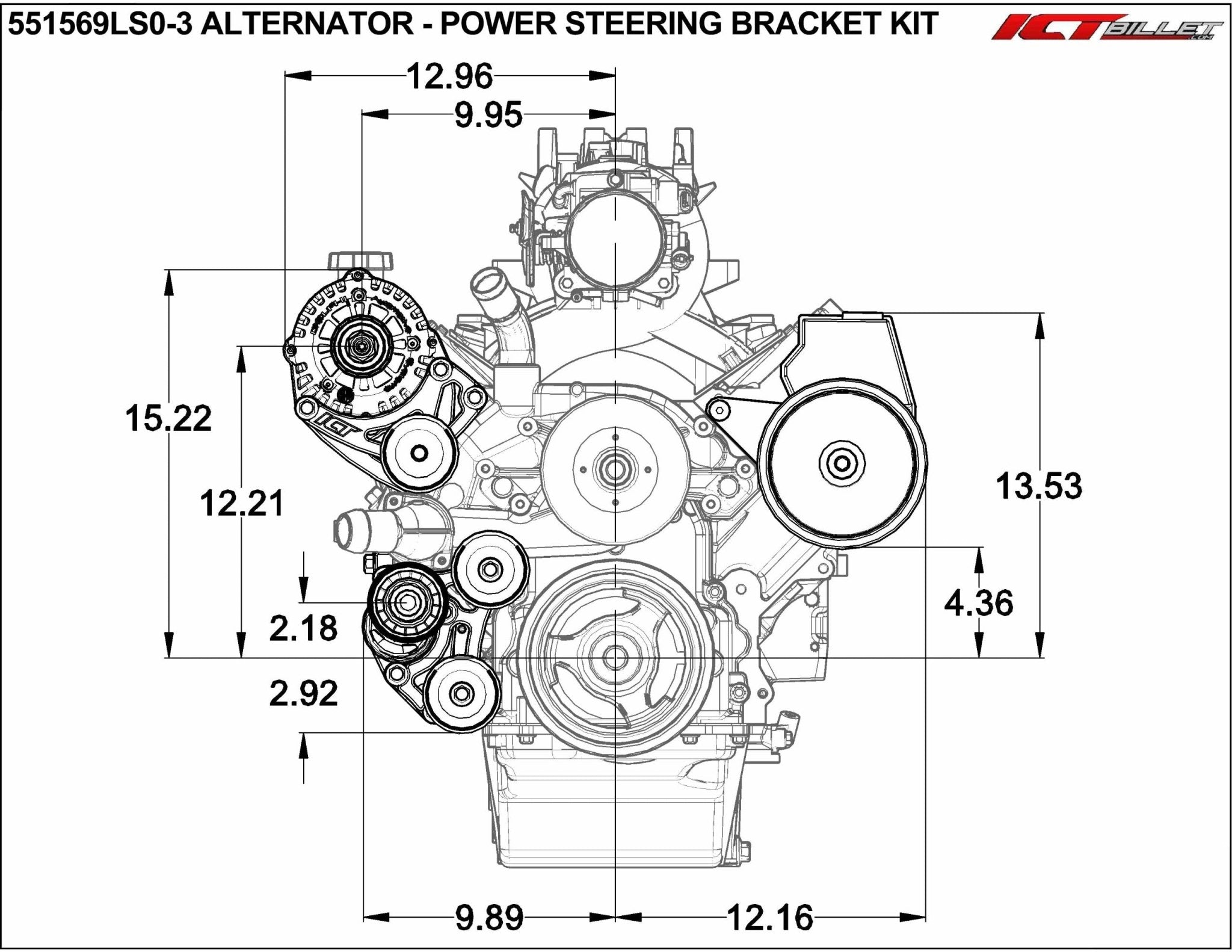 LS Alternator Relocation LS1 Power Steering Bracket Kit - ICT Billet 551569LS0 - 3