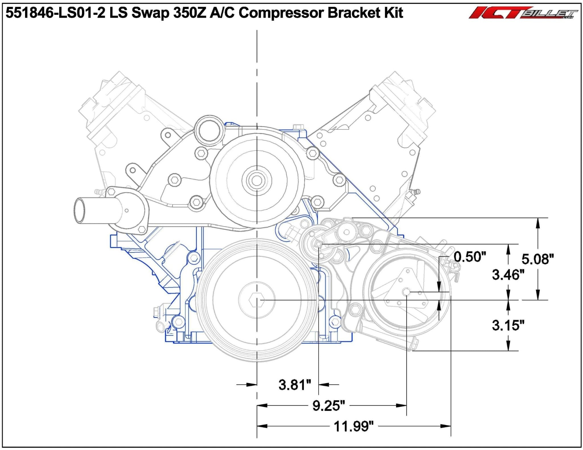 LS Camaro - AC Bracket for OEM Nissan 350Z AC Compressor LS1 - ICT Billet 551846 - LS01 - 2