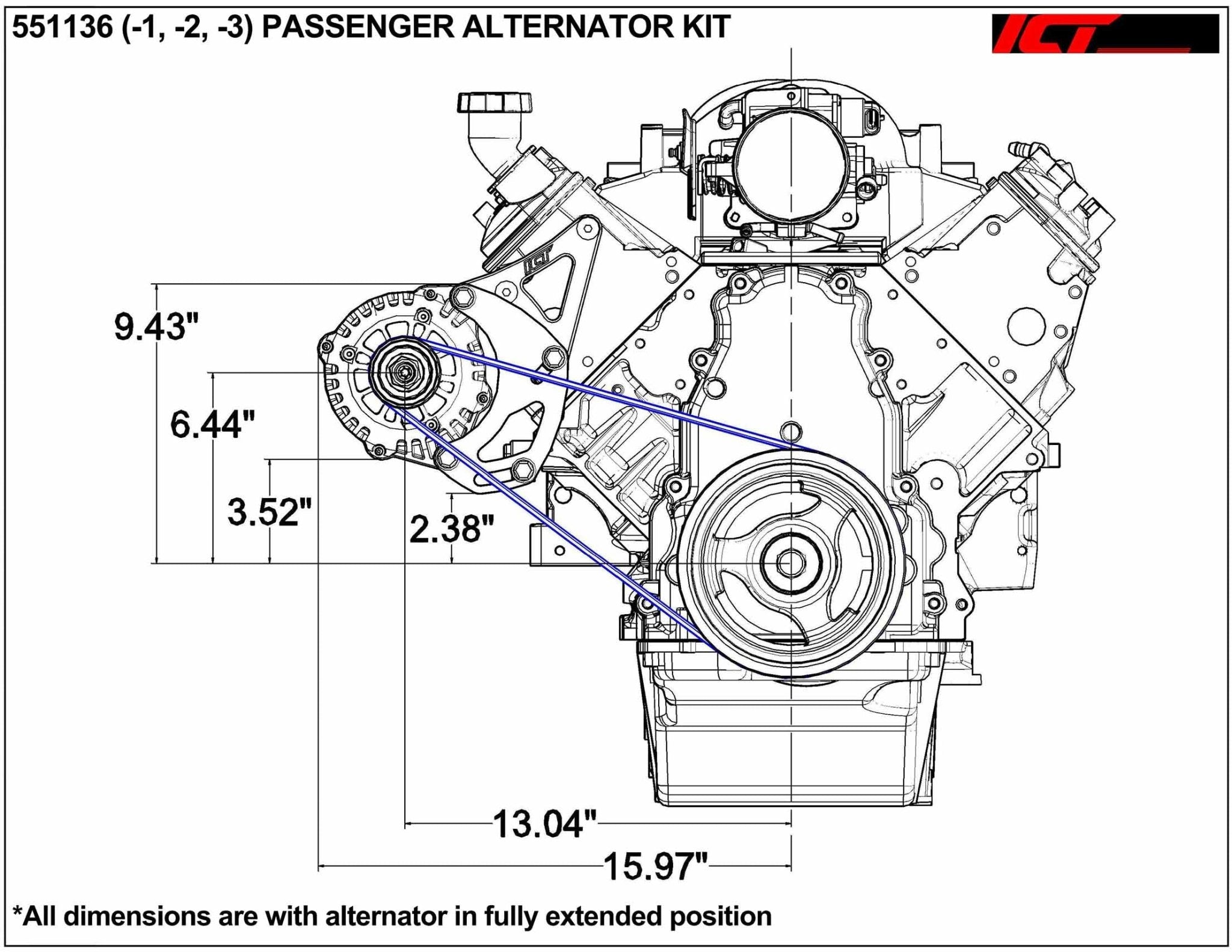 LS Camaro HD Alternator Passenger Side Bracket Remote Water Pump - ICT Billet 551136 - 2