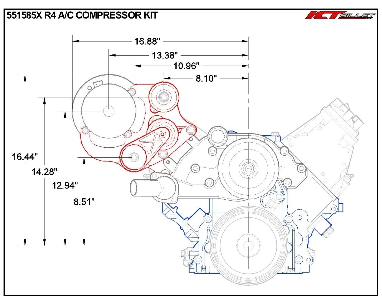 LS Corvette R4 A/C Air Conditioner Compressor Bracket LS1 LS3 CTS - V LSX LS7 LS9 - ICT Billet 551585X - 1