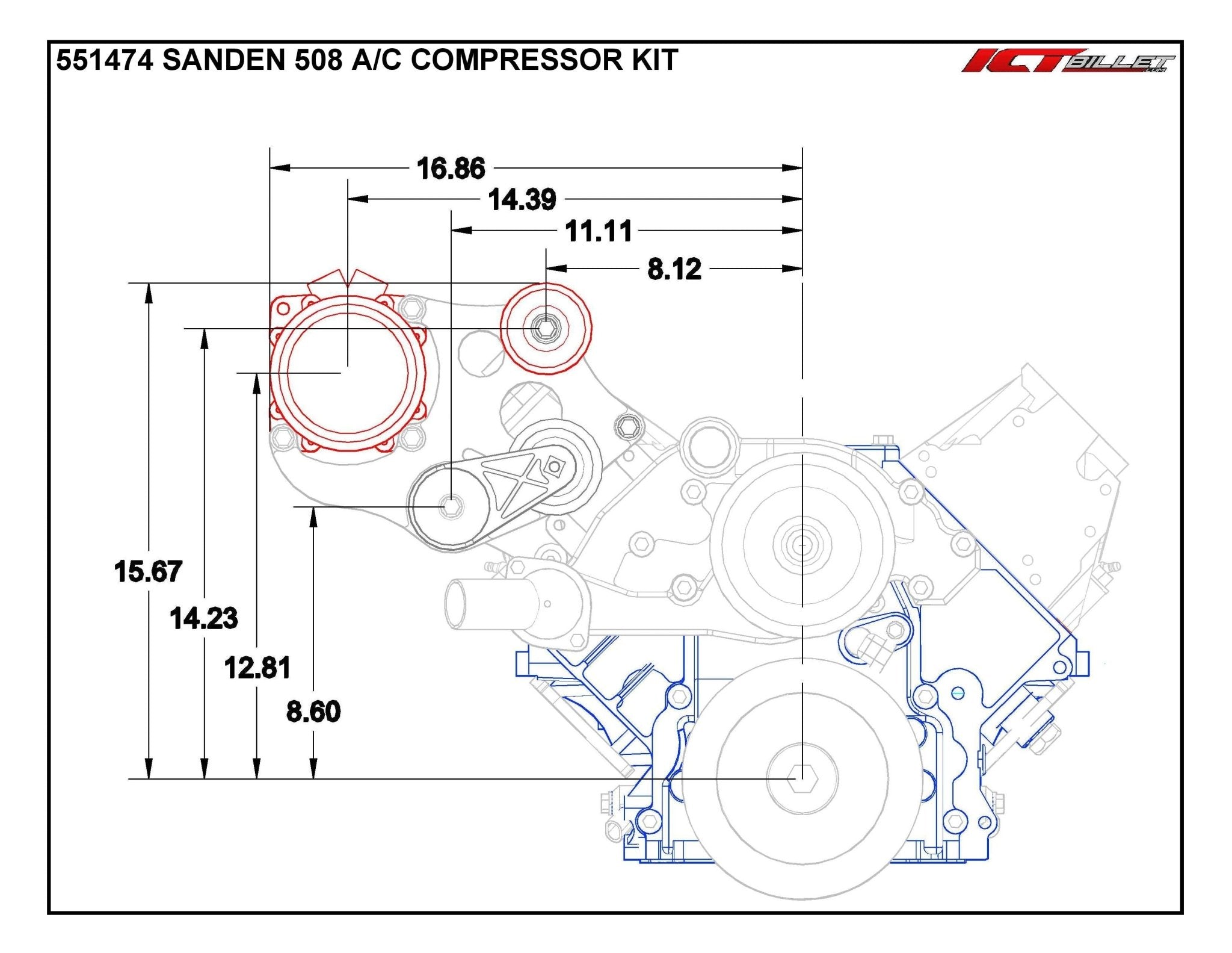 LS Corvette - Sanden 508 A/C Air Conditioner Compressor Bracket Kit LS AC GTO - ICT Billet 551474 - 1