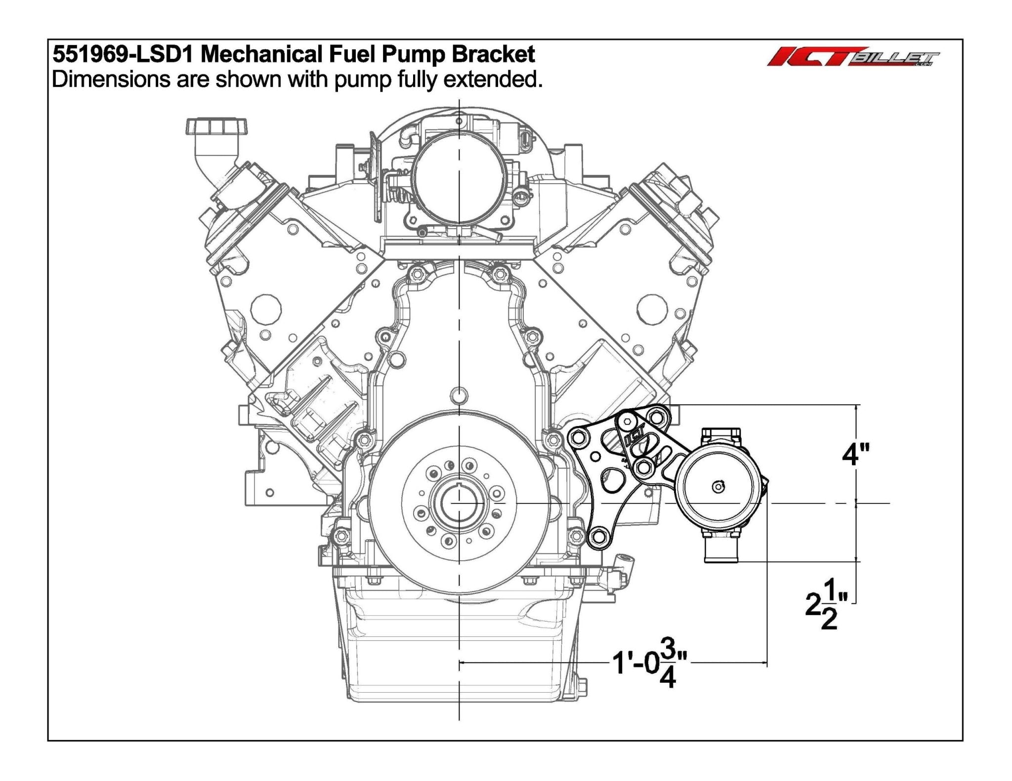 LS Engine Low Mount Driver Side Mechanical Fuel Pump Bracket - ICT Billet 551969 - LSD1