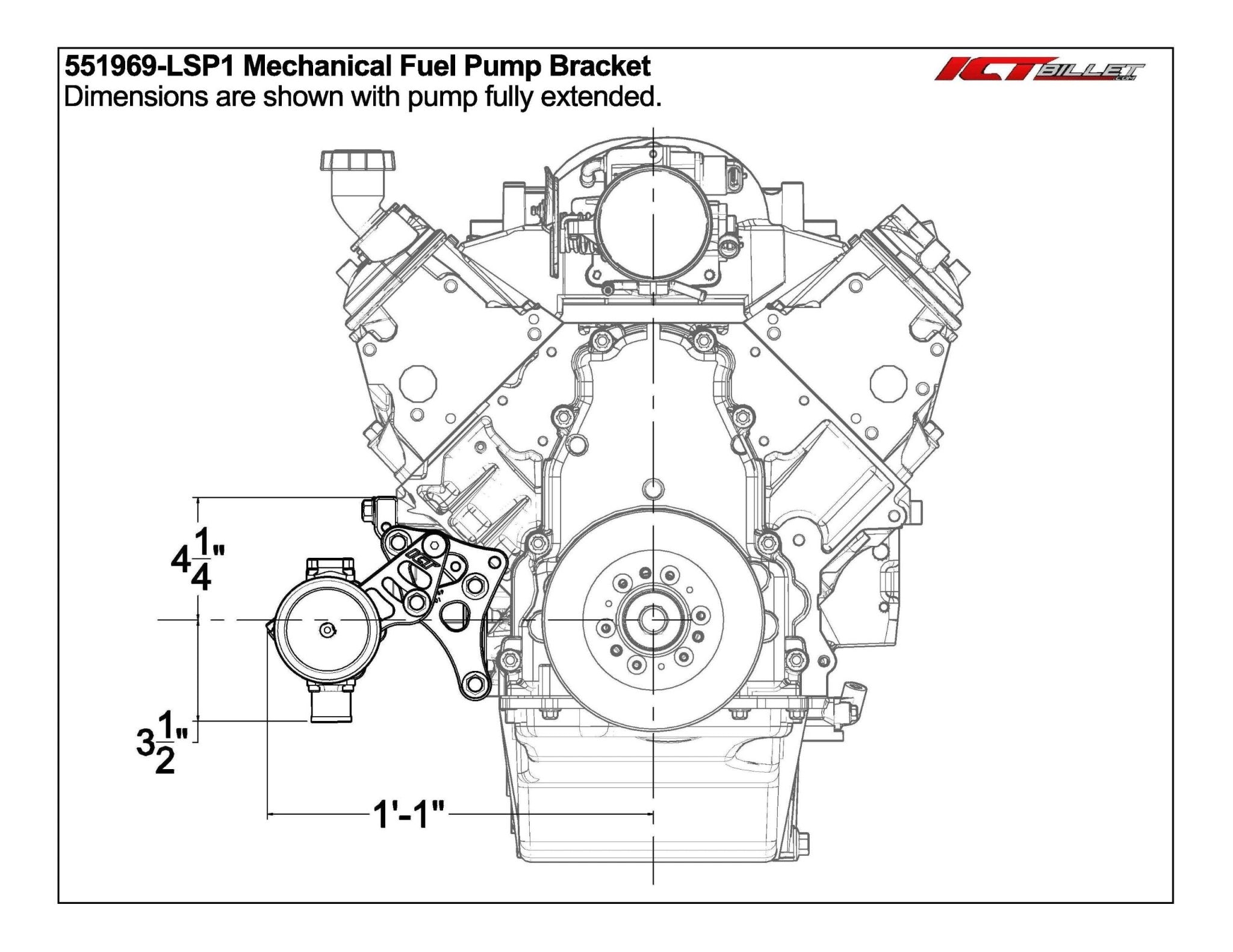 LS Engine Low Mount Passenger Side Mechanical Fuel Pump Bracket - ICT Billet 551969 - LSP1