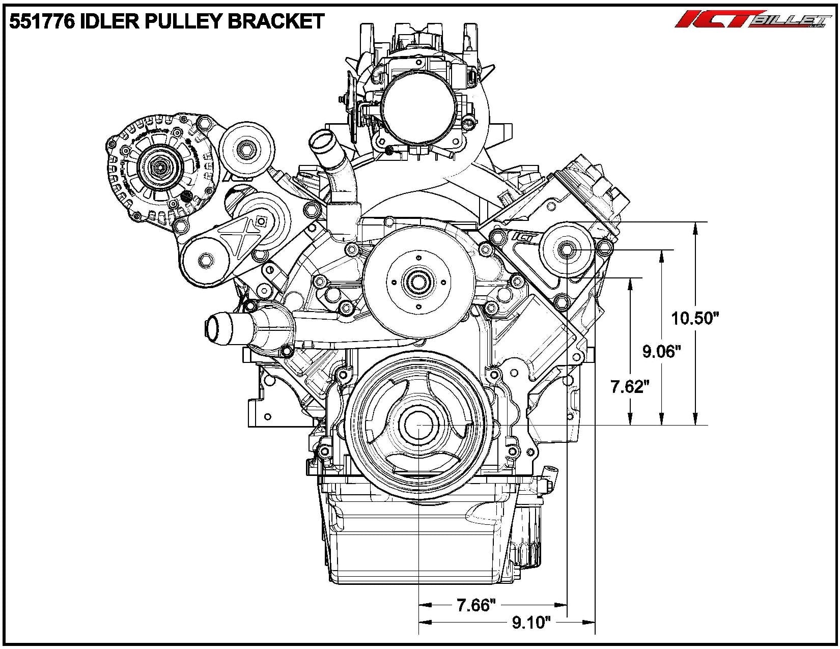 LS Idler Pulley Bracket - Power Steering Delete LSX Camaro 1999 2002 LS1 GTO ICT - ICT Billet 551776 - 2