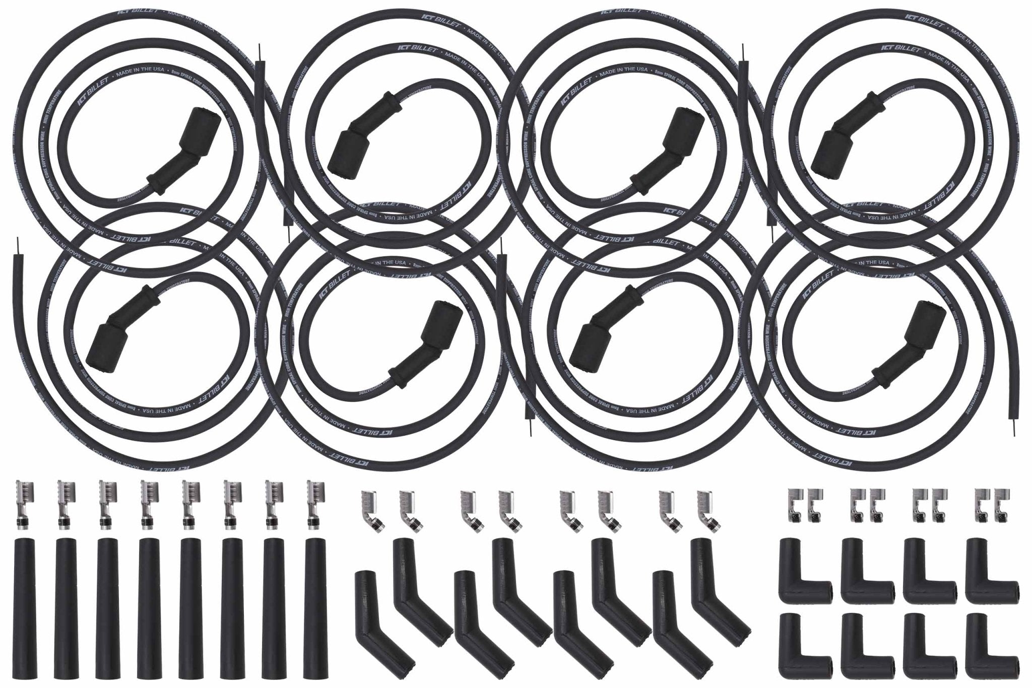 LS LT Swap Universal Spark Plug Wire Set Remote Coil Spiral Core Straight 90 135 - ICT Billet 551083