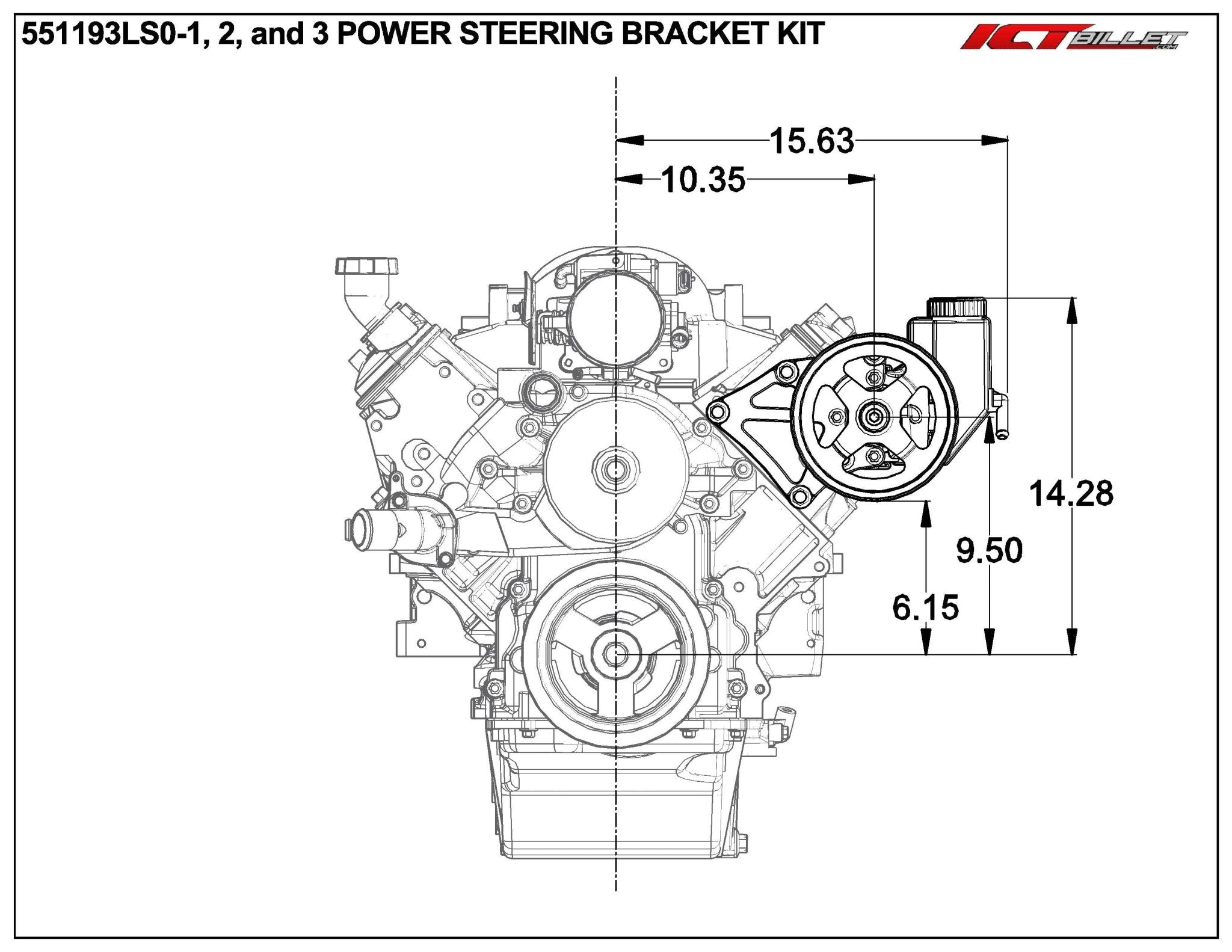 LS Saginaw Type - 2 Power Steering Pump Bracket Kit for Camaro Spacing - ICT Billet 551193LS0 - 2