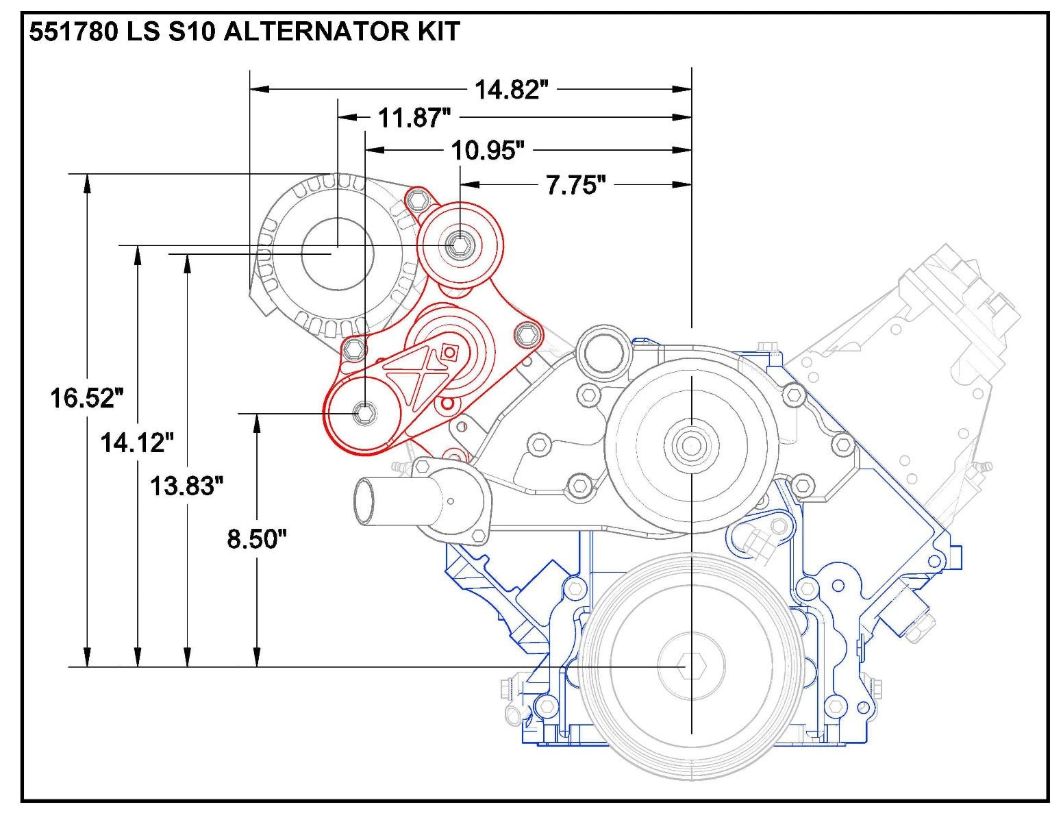 LS Swap Alternator Bracket LS1 LS3 LSX LQ4 LQ9 4.8L 5.3L 6.0L - ICT Billet 551780 - 3