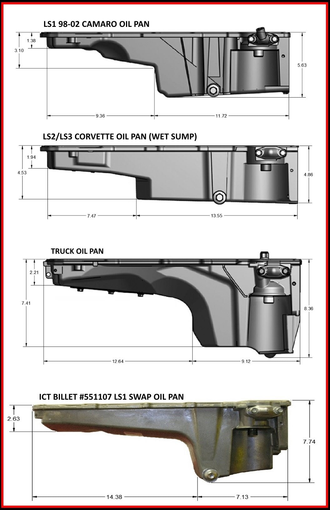 LS Swap Muscle Car Oil Pan LS1 LS2 LS3 LS6 LH6 LR4 LQ4 LQ9 LSX ICT Billet - ICT Billet 551107