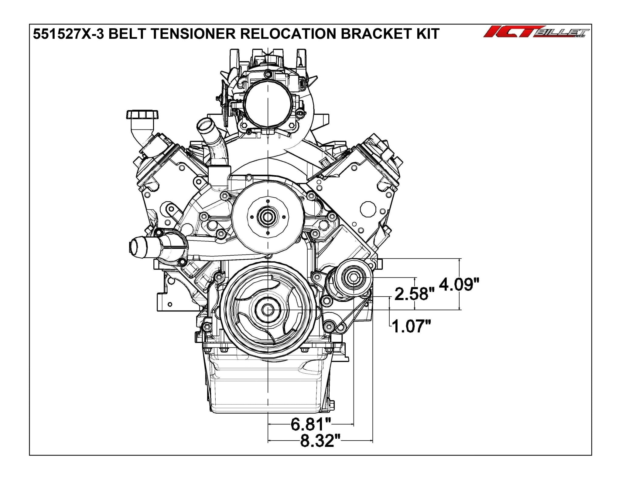 LS Truck - Belt Tensioner Relocation Bracket Kit w/ Pulley - ICT Billet 551527X - 3