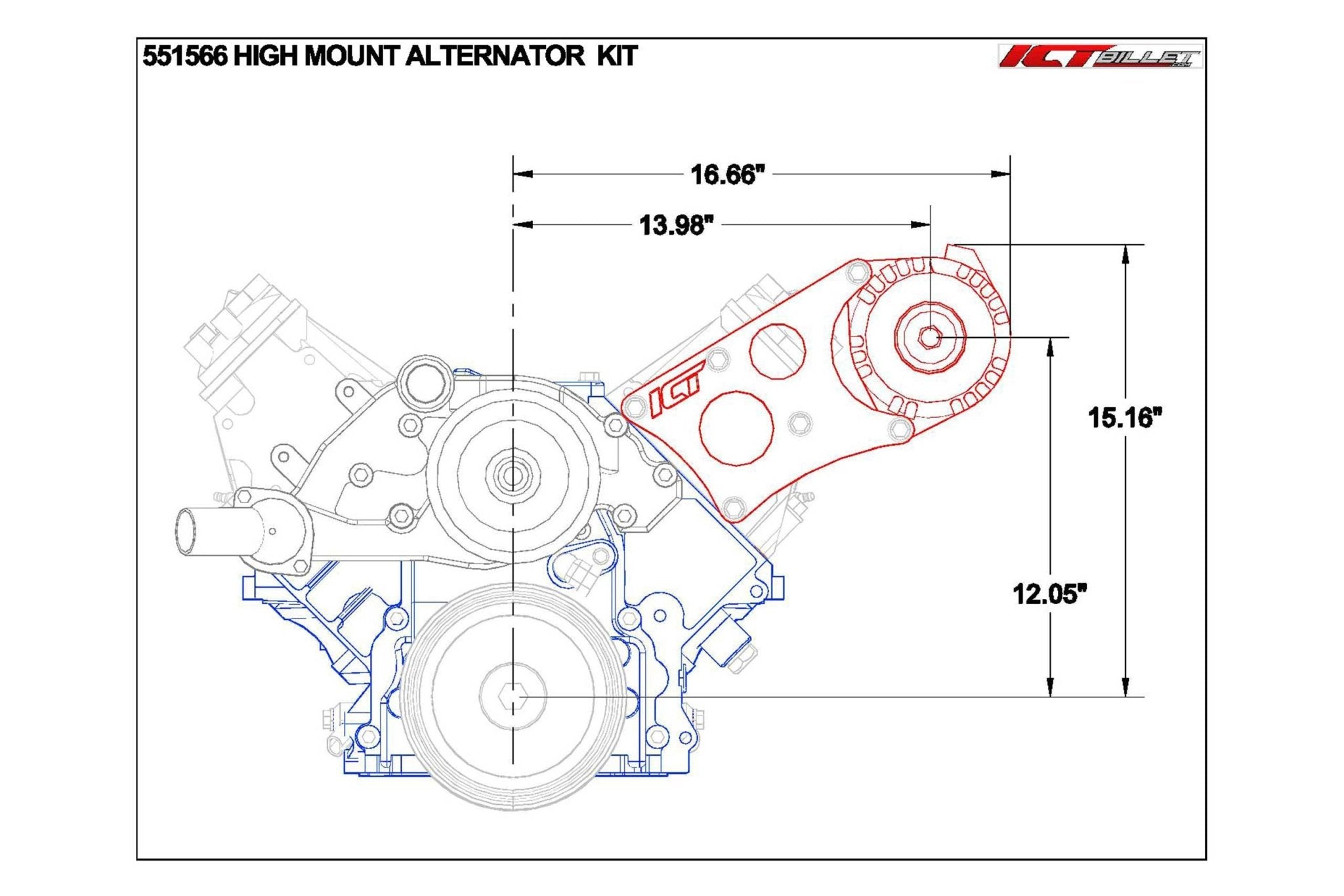 LS Truck Heavy Duty Billet Alternator Bracket Kit LSX 4.8L 5.3L 6.0L Top Driver Head Mount - ICT Billet 551566 - 3