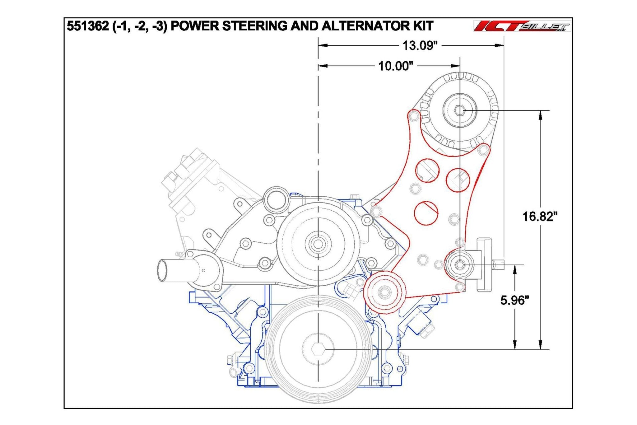 LS Truck - High Mount LS Alternator / Power Steering Pump Bracket Kit - ICT Billet 551362 - 3