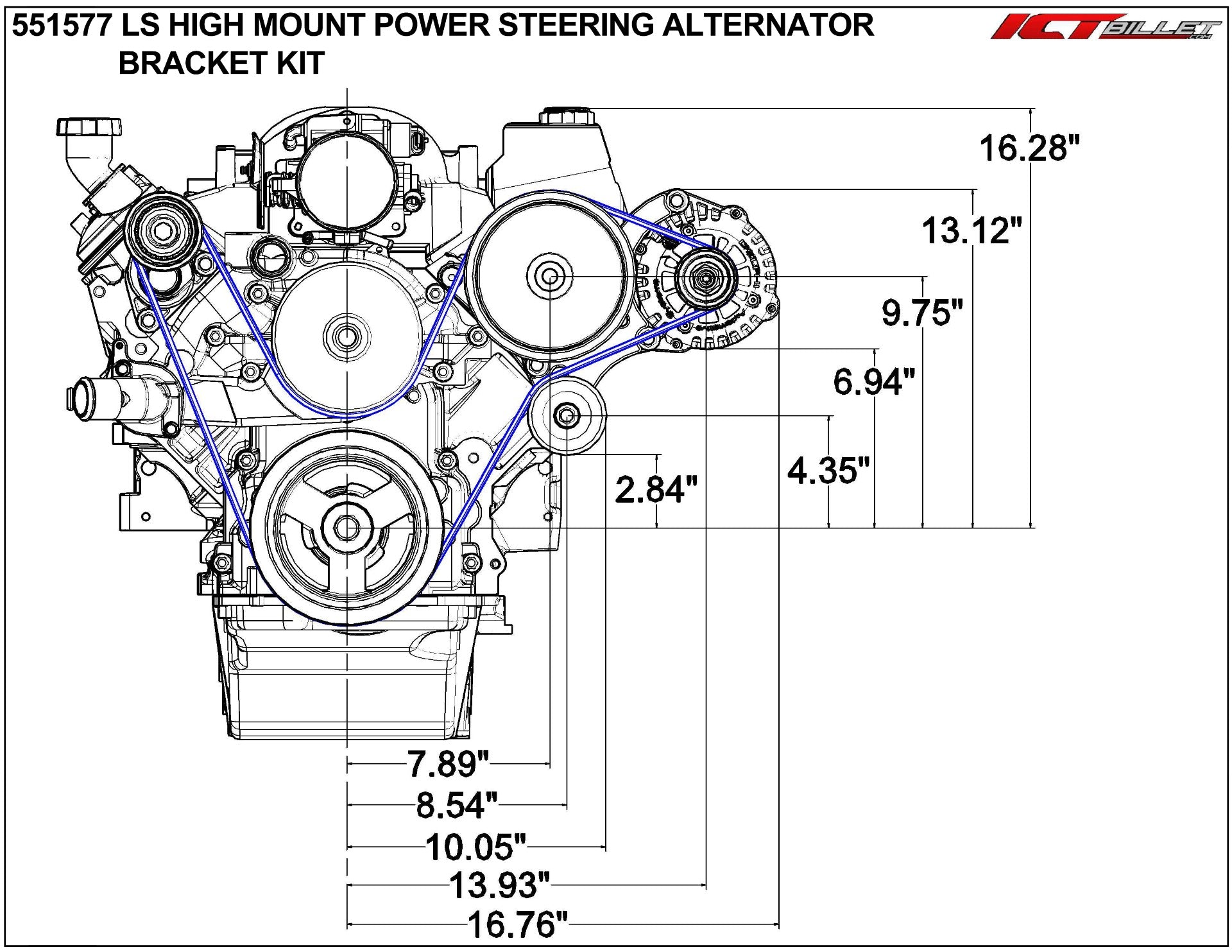 LS Truck High Mount w/ Type 2 Power Steering Pump & Alternator Bracket Kit - ICT Billet 551577 - 3