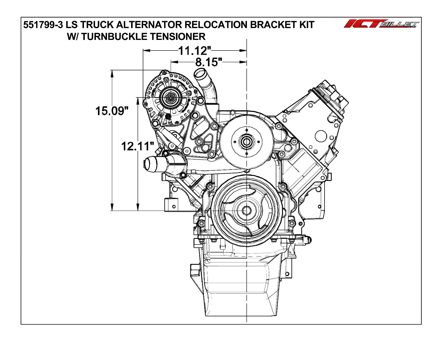 LS Truck Passenger Alternator Relocation Bracket w/ Turnbuckle Tensioner - ICT Billet 551799 - 3