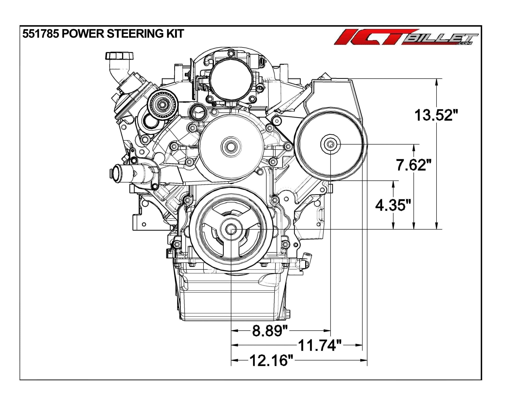 LS Truck Power Steering Bracket Kit Swap 5.3L 6.0L 4.8L (LS1 Camaro PS Pump) - ICT Billet 551785 - 3