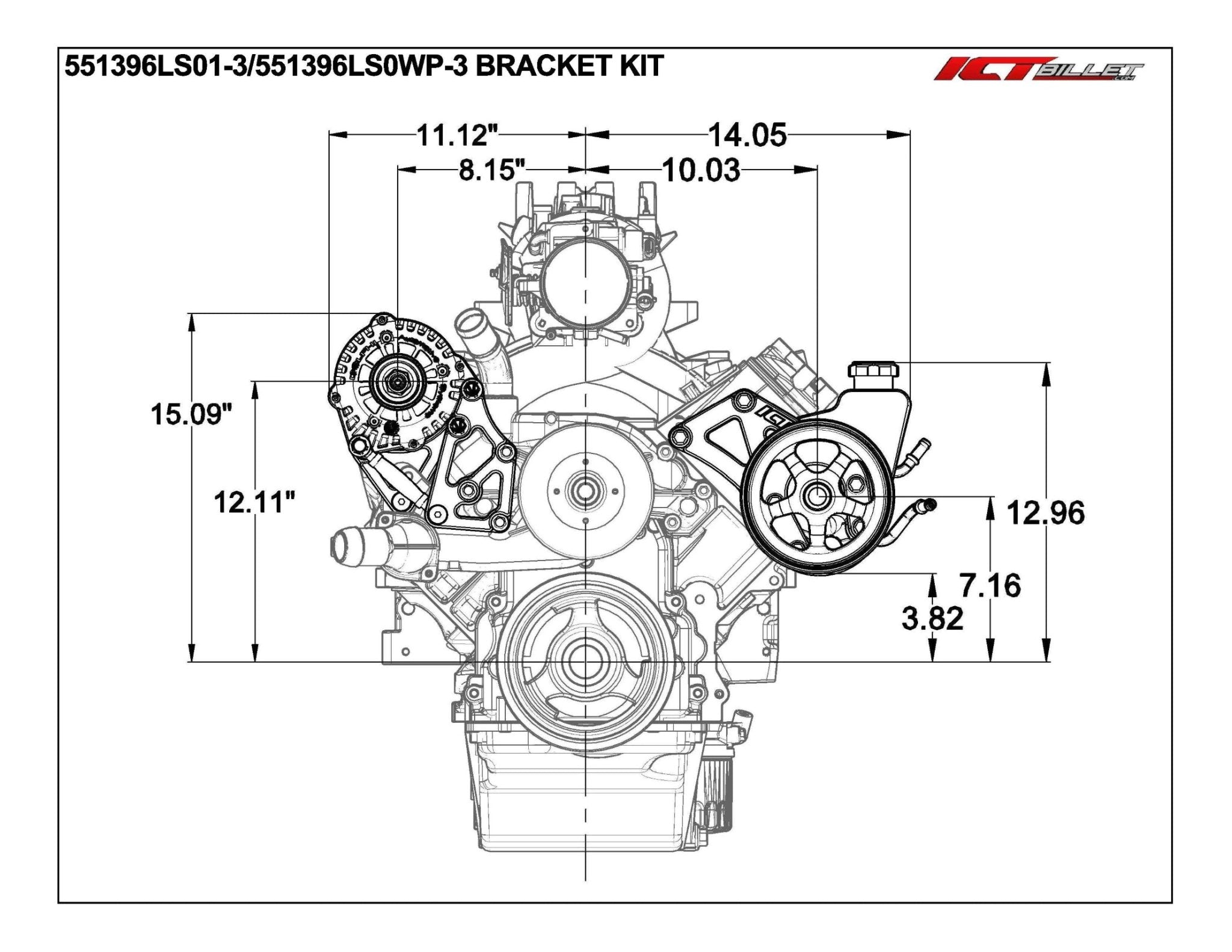 LS Truck Power Steering Pump / Alternator Bracket Kit - Turnbuckle LSX 5.3L 6.0L - ICT Billet 551396LS0 - 3