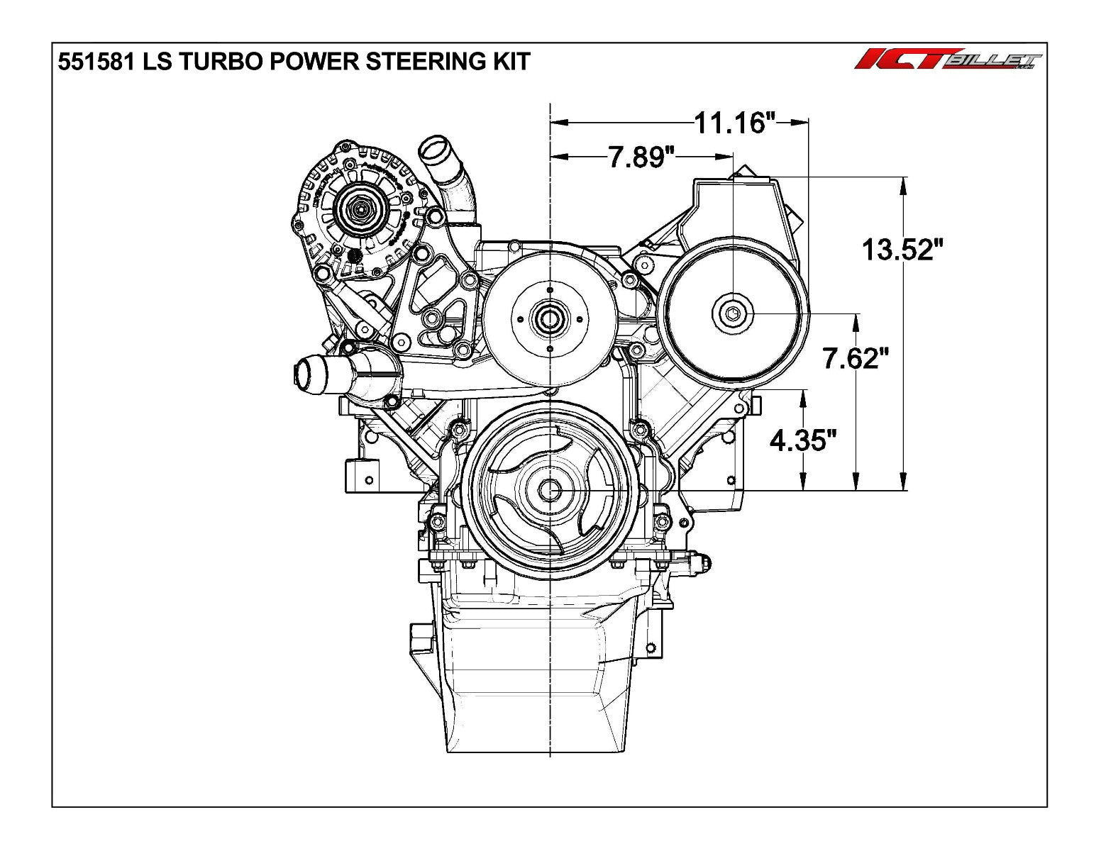 LS Truck Power Steering Pump Bracket Kit For LS1 Pump w/ Turbo Headers - ICT Billet 551581 - 3