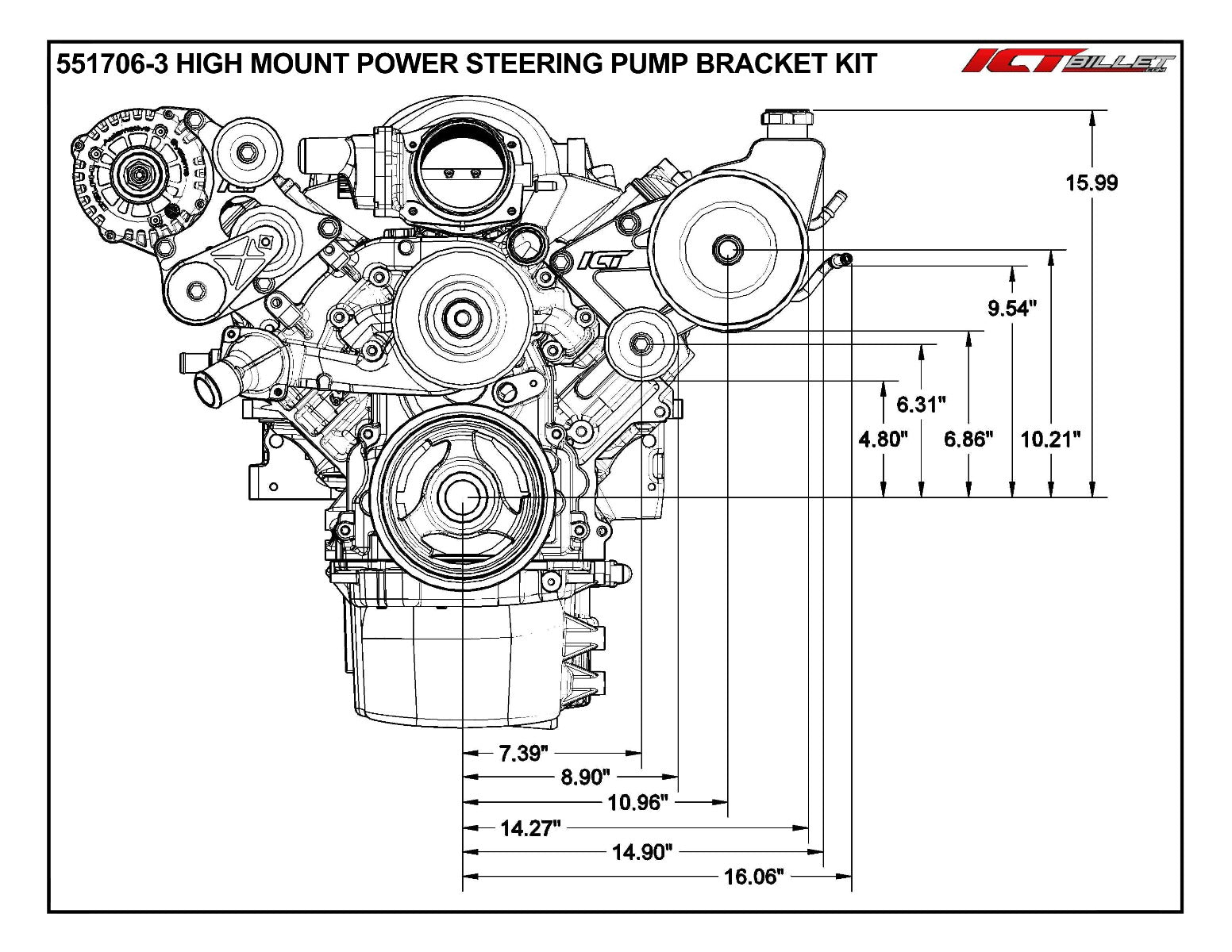 LS Truck Saginaw High Mount Power Steering Pump Bracket Kit LQ4 LQ9 L33 LR4 LY6 - ICT Billet 551706 - 3