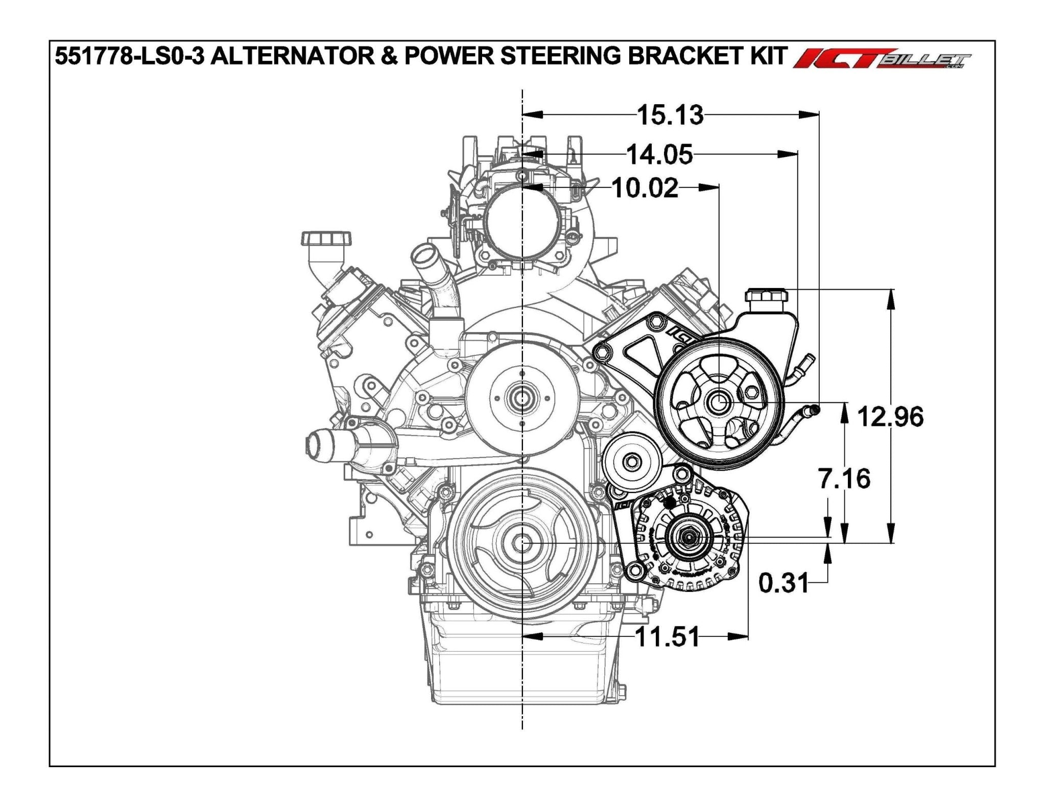 LS Truck Saginaw Power Steering Pump & Alternator Bracket Kit - ICT Billet 551778LS0 - 3