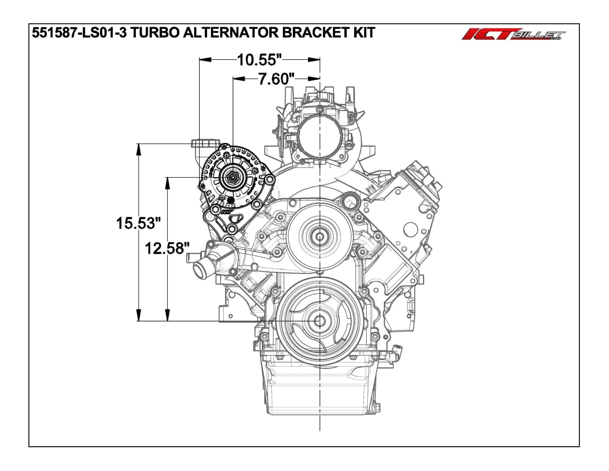 LS Truck Turbo Alternator Relocation Bracket for LS3 LS1 Water Pump - ICT Billet 551587 - LS01 - 3