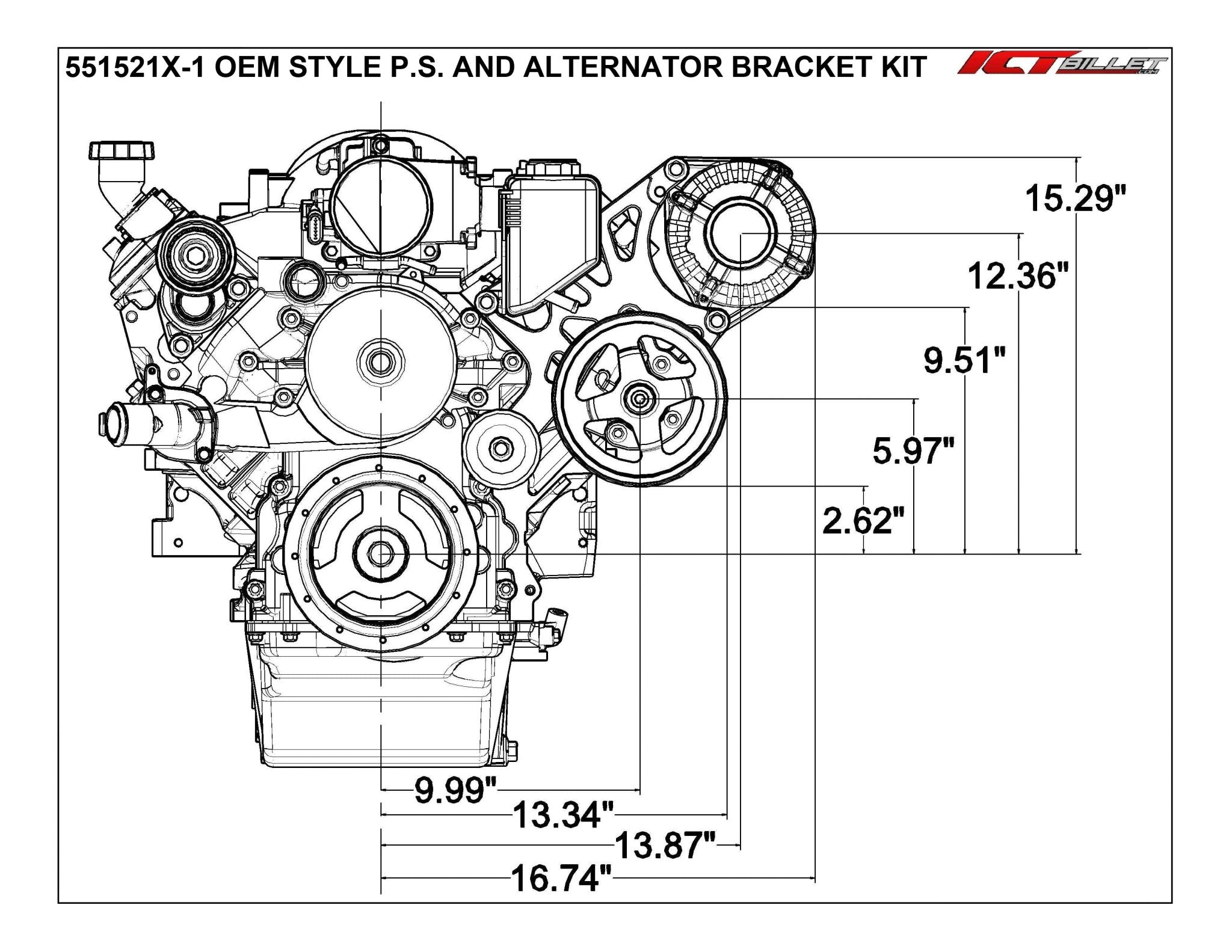 LS1 Camaro LS Alternator & Power Steering Pump Accessory Bracket Kit 98 - 2002 GTO - ICT Billet 551521X - 2