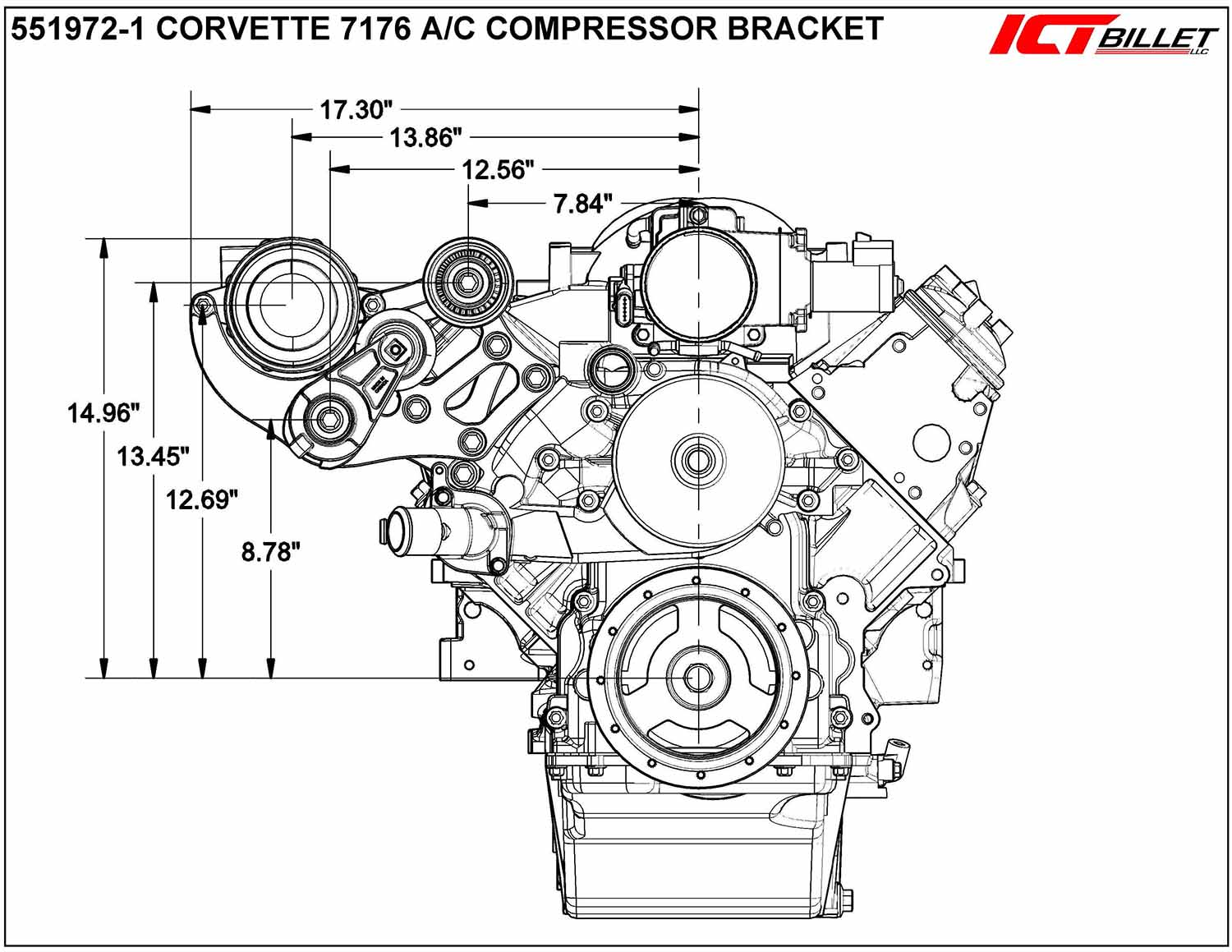 LS1 Corvette Sanden 7176 SD7 A/C Air Conditioner Compressor Bracket - ICT Billet 551972 - 1