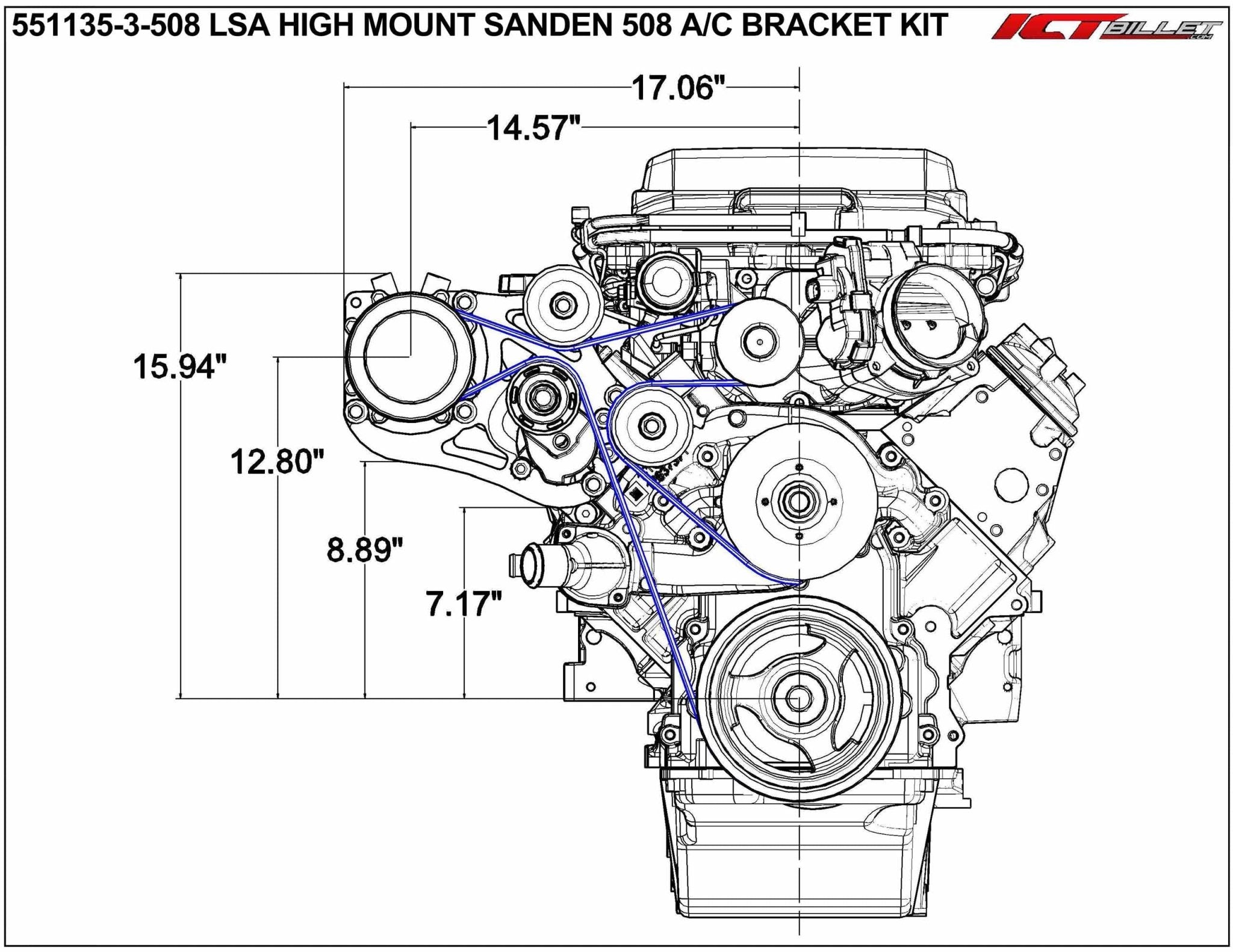 LSA Supercharger High Mount A/C Sanden 508 709 Compressor Bracket Kit CTS - V ZL1 - ICT Billet 551135 - 3 - 508