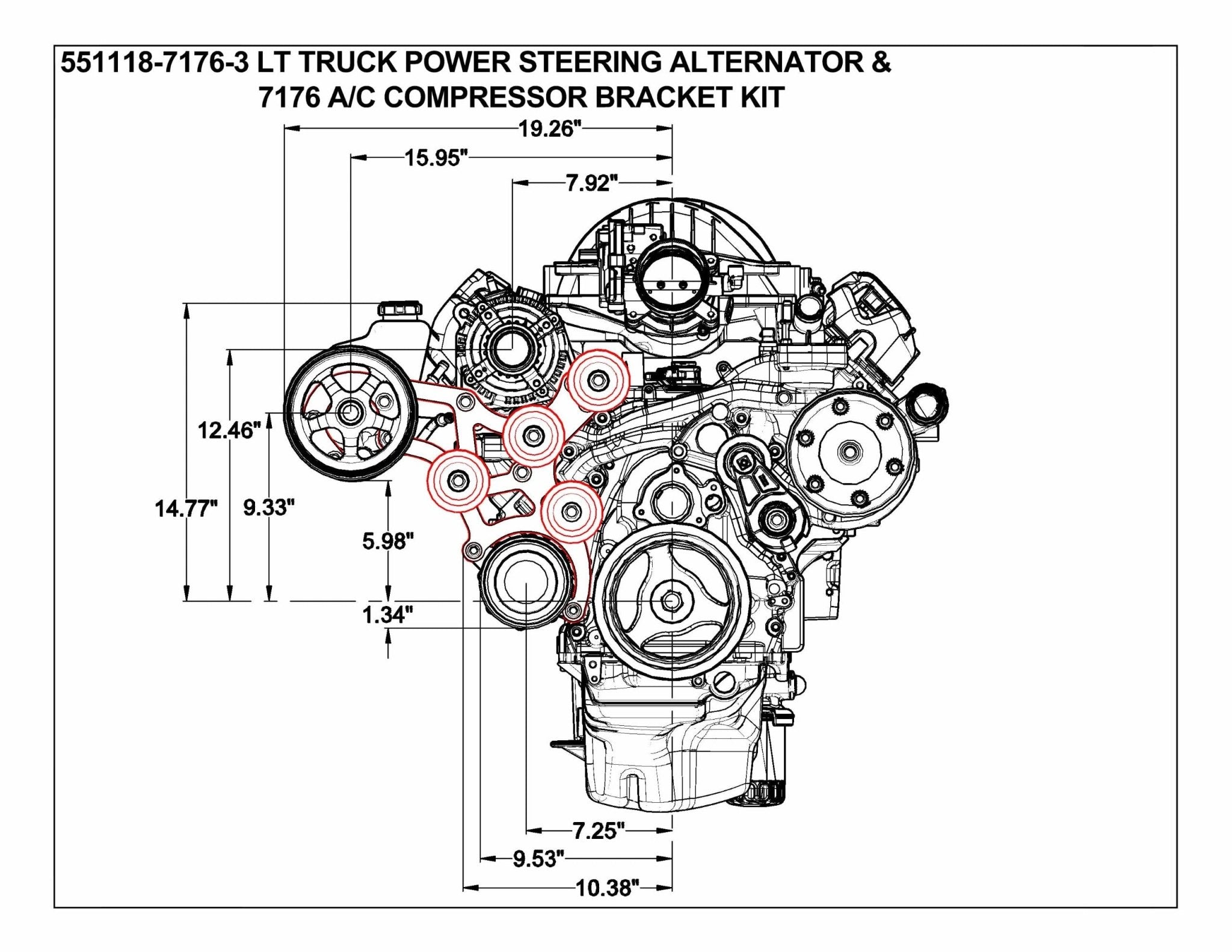 LT Gen V OBS Truck Swap Saginaw Power Steering & 7176 A/C Compressor Bracket - ICT Billet 551118 - 7176 - 3