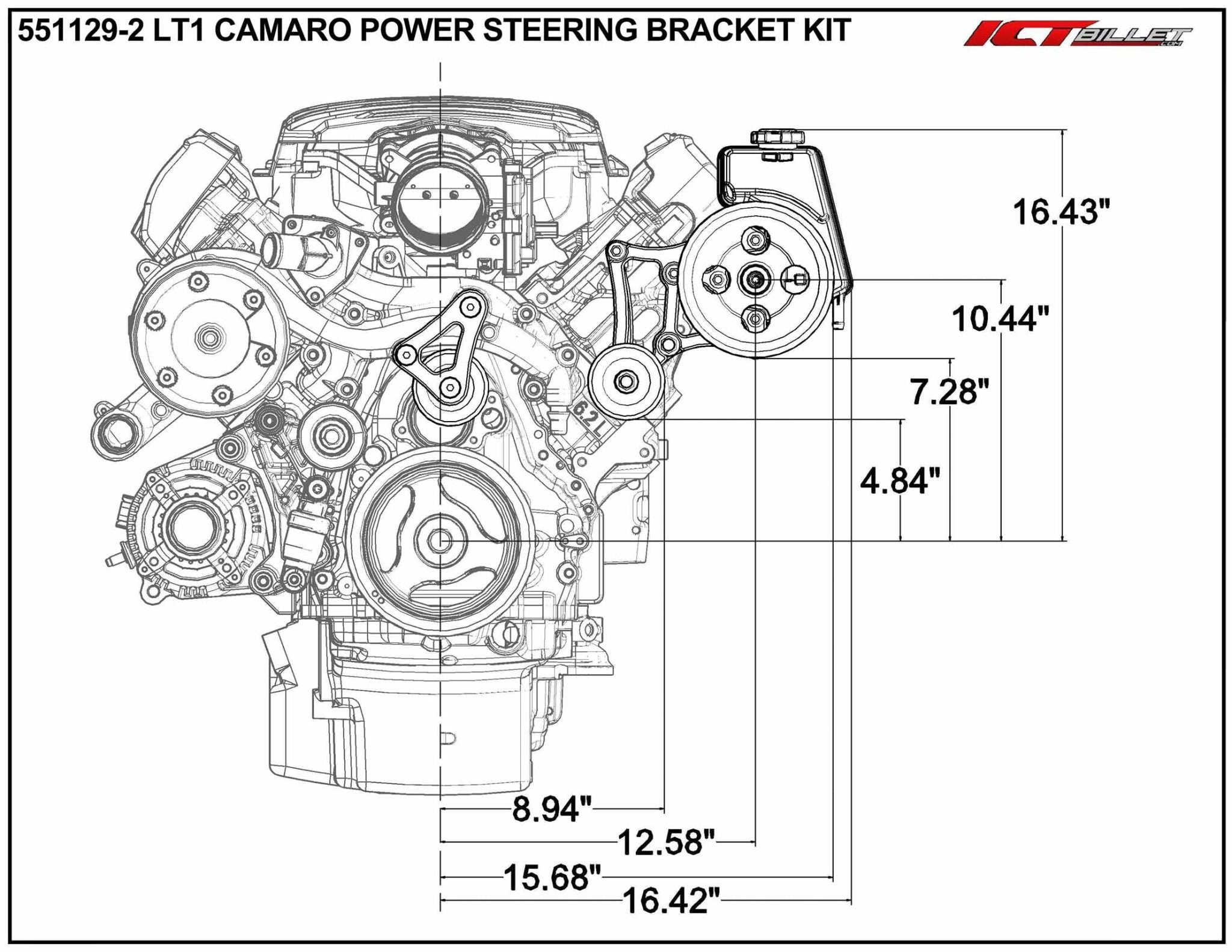 LT1 Gen V - Camaro Power Steering Pump Bracket - ICT Billet 551129 - 2