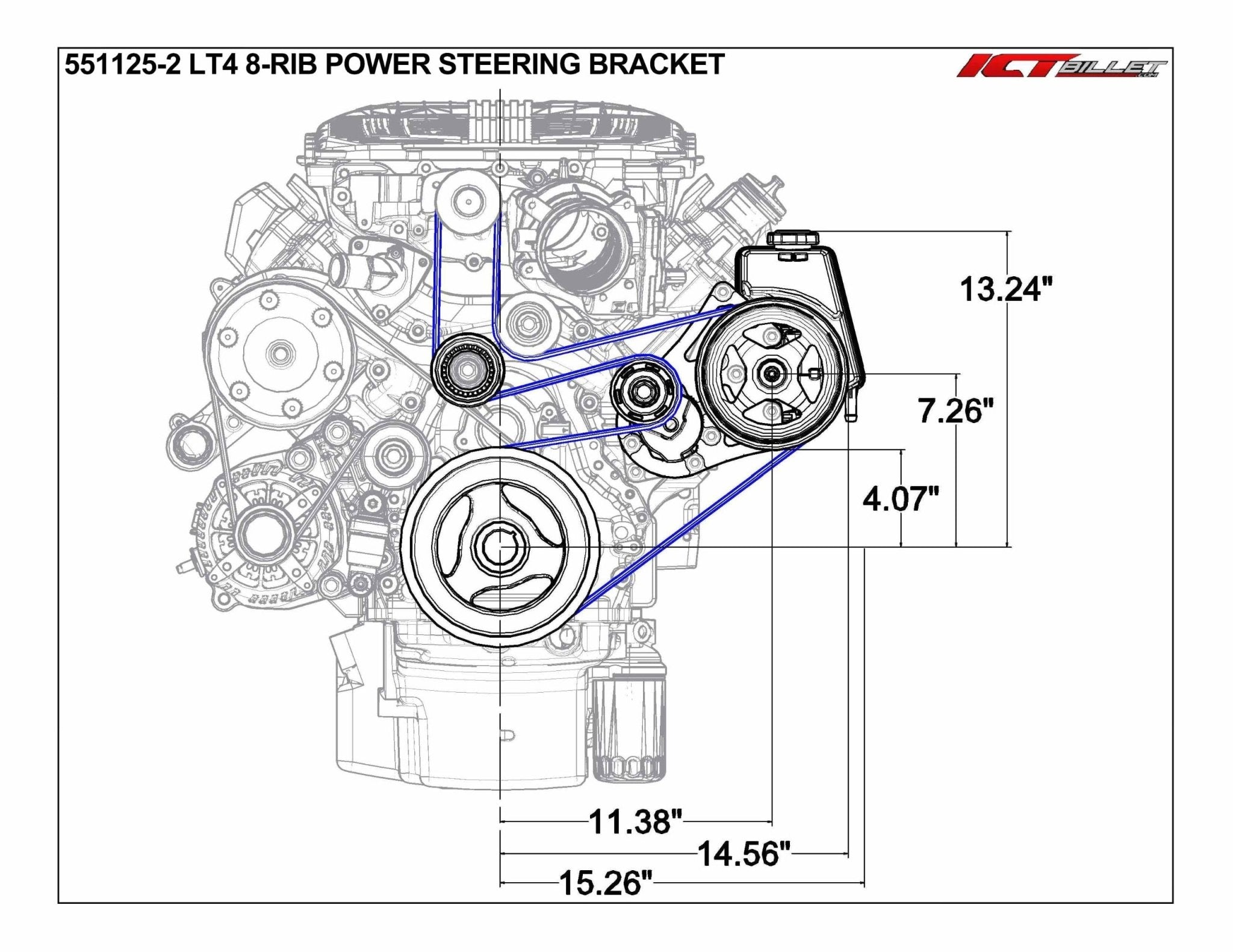 LT4 Camaro 8 Rib Supercharger - Type 2 - Power Steering Pump Bracket Kit - ICT Billet 551125 - 2