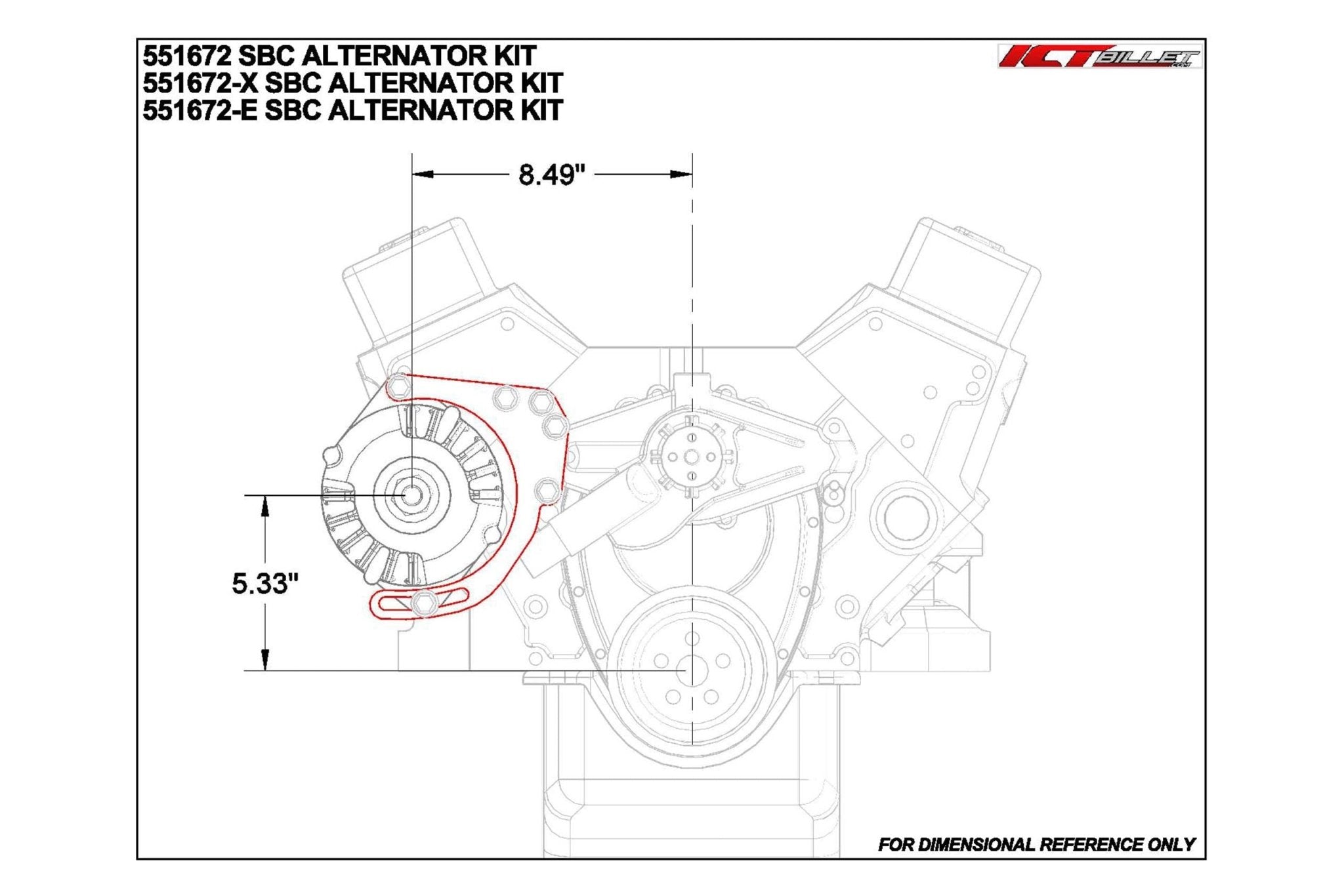 SBC Alternator Bracket - for Double Hump Heads (bolts to water pump only) - ICT Billet 551672X