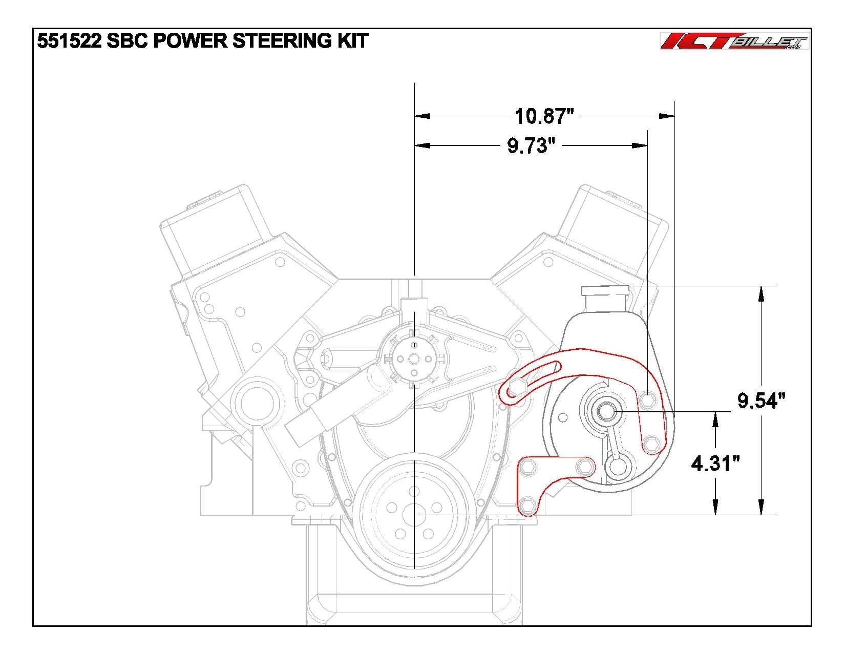 SBC Alternator & Power Steering Pump Accessory Drive Brackets Kit for Electric Water Pump - ICT Billet 551324