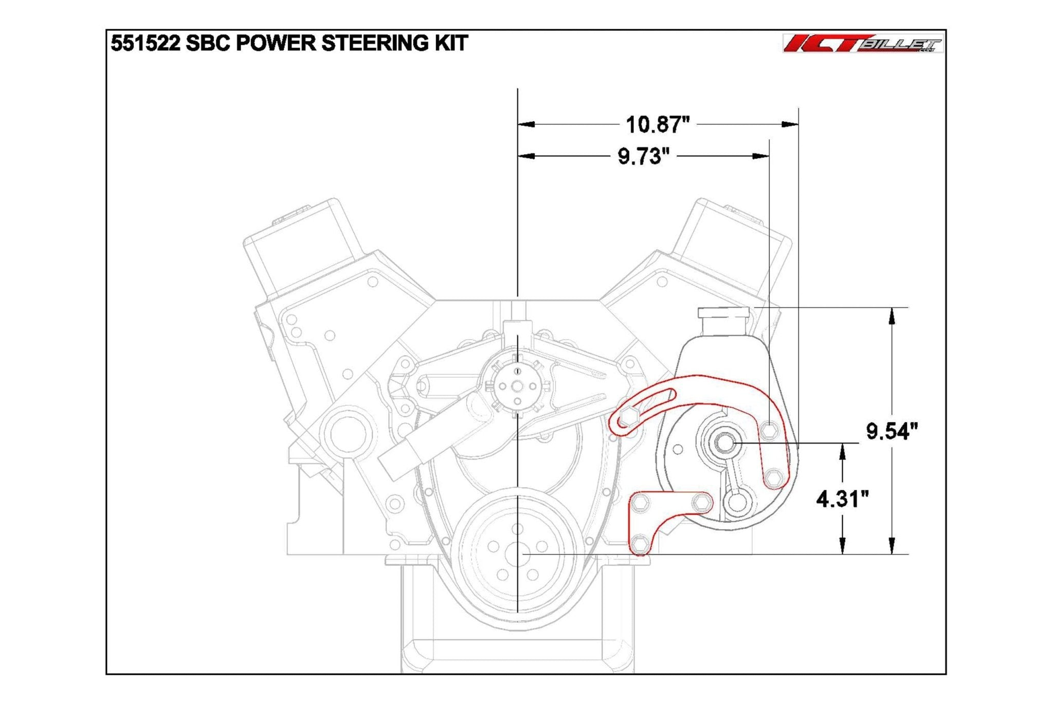 SBC Power Steering Pump Bracket Kit (for Long Water Pump) - ICT Billet 551522