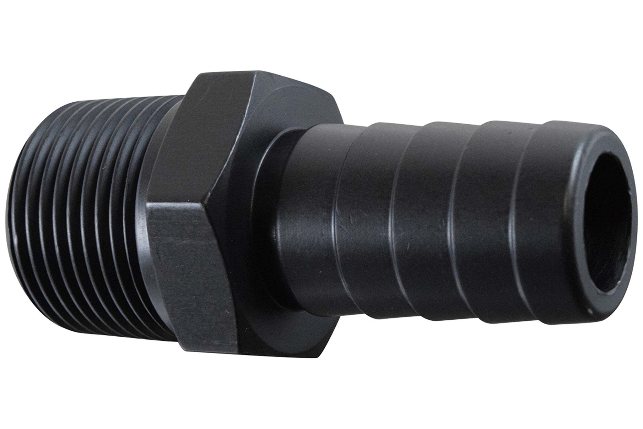 Straight 3/4" NPT Pipe to 3/4" .750" Hose Barb Fitting Black Billet Aluminum - ICT Billet F750NP750BA